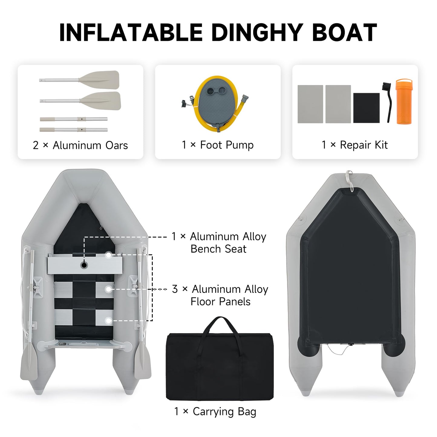 CO-Z 7.5ft Heavy Duty Inflatable Boat with Aluminum Floor & Oars - 2 Person 660lb Capacity Dinghy for Fishing/Towing | Includes Pump & Transom for Kayak, Lake & Ocean