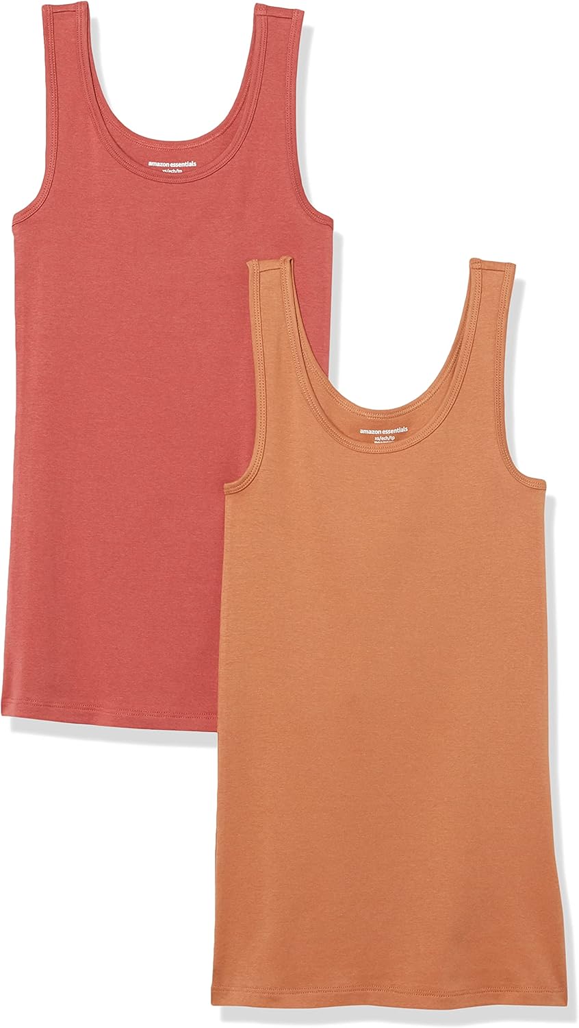 Amazon Essentials Women's Slim-Fit Scoop Neck Tank Top, Pack of 2