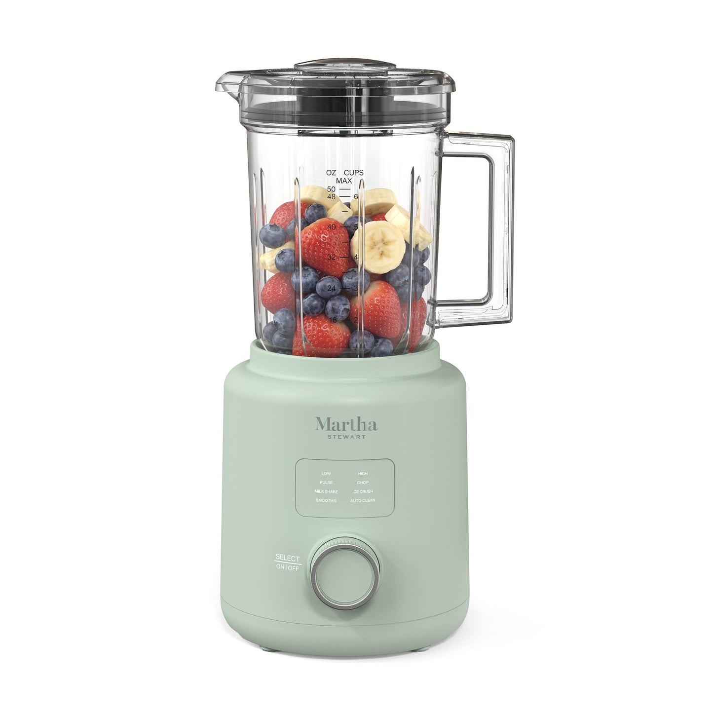 Martha Stewart 50oz Countertop Blender, Smoothie, Margarita & Ice Crushing Blender, BPA-Free Pitcher, 3 Speeds, 5 Presets, Auto-Clean Function, Dishwasher Safe, Stainless Steel Blades, Sky Blue