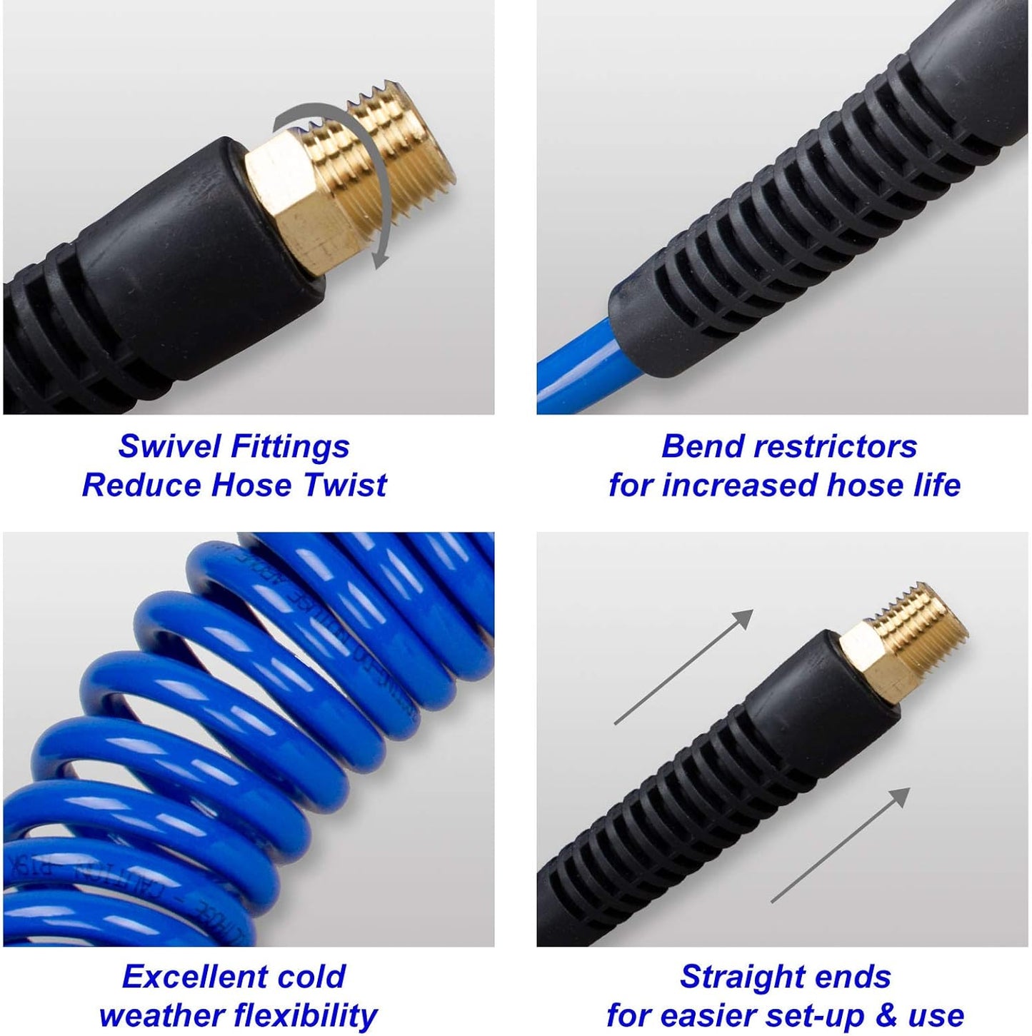 18 Pieces Air Compressor Accessories kit, 1/4 inch x 25 ft Recoil Poly Air Compressor Hose Kit, 1/4" NPT Quick Connect Air Fittings, 100 PSI Tire Inflator Gauge, Heavy Duty Blow Gun