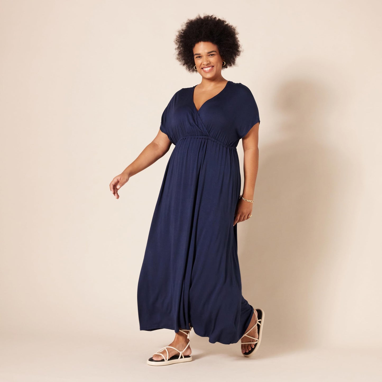 Amazon Essentials Women's V Neck Short Sleeve Waisted Maxi Dress (Available in Plus Size)