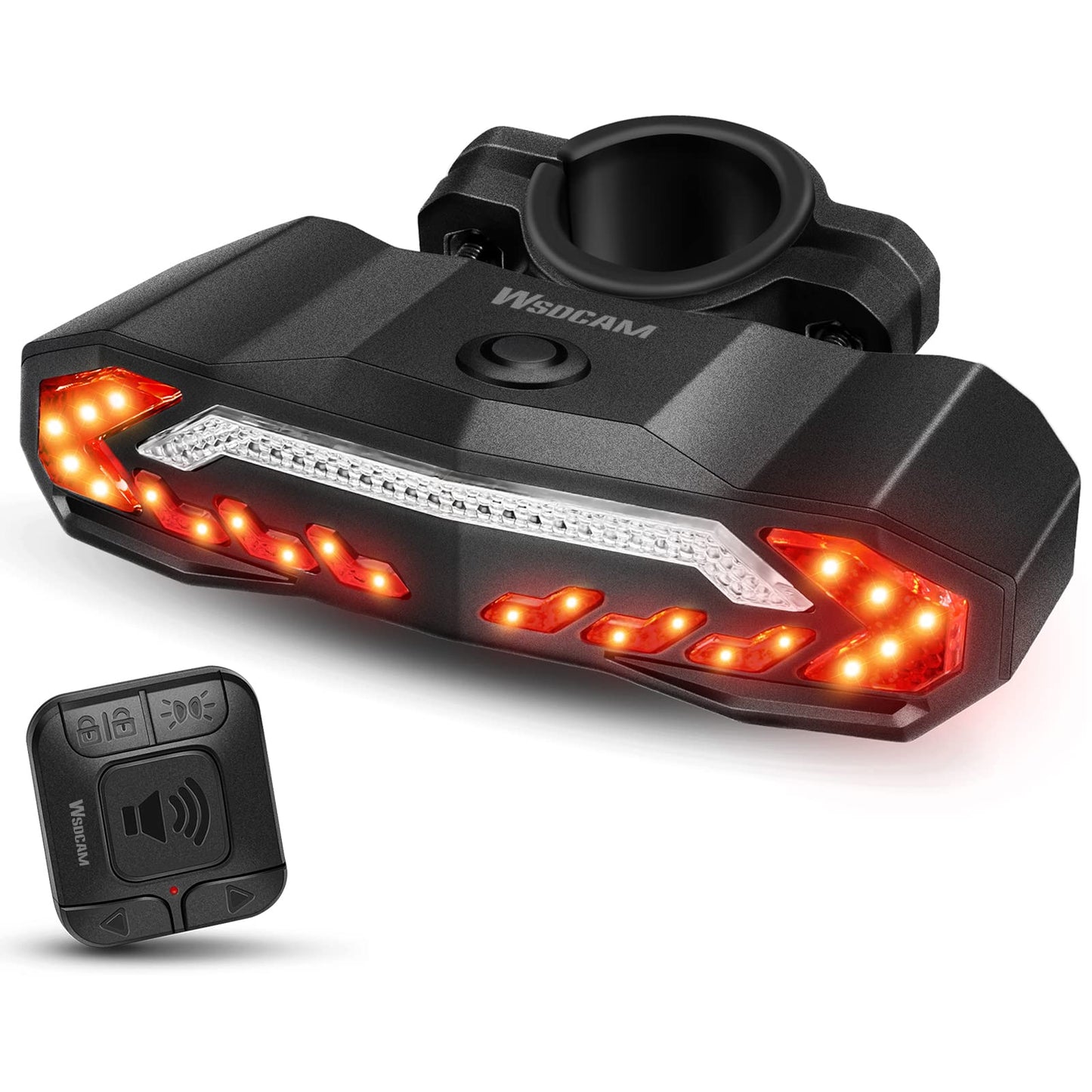 WSDCAM Smart Bike Light with Turn Signals, Brake Light, and Alarm Horn - Auto ON/Off Rechargeable Waterproof Rear Bicycle Tail Light with Remote