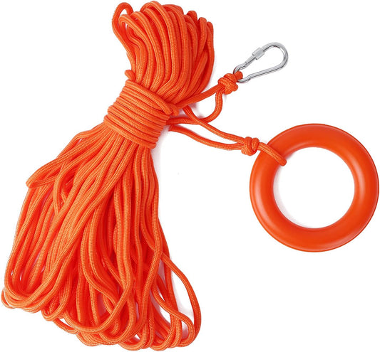 Water Floating Lifesaving Rope 98.4FT, Outdoor Professional Throwing Rope Rescue Lifeguard Lifeline with Bracelet/Hand Ring for Swimming Boating Fishing 800KG Capacity