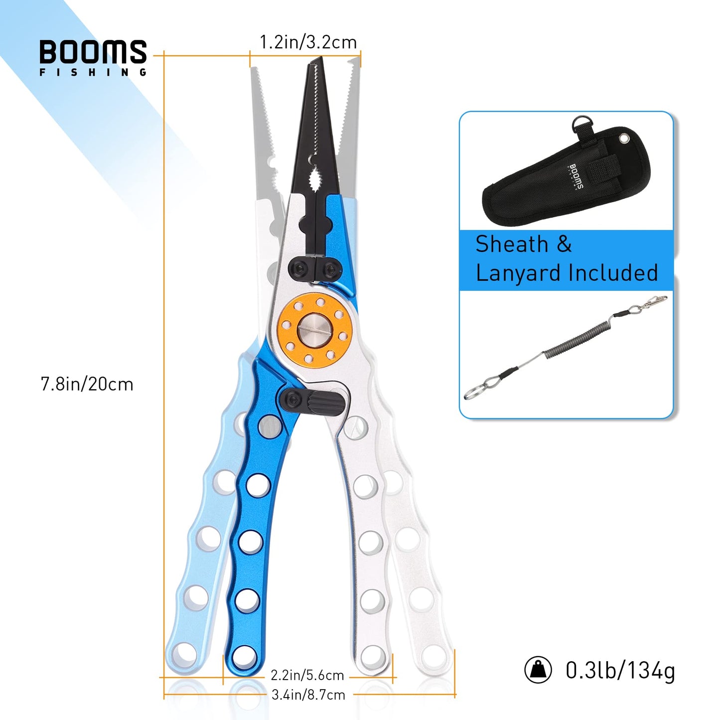 Booms Fishing X1 Aluminum Fishing Pliers Saltwater, Surf Fishing Tackle Kit, Fishing Multitool Hook Remover Braided Fishing Line Cutting and Split Ring with Coiled Lanyard and Sheath