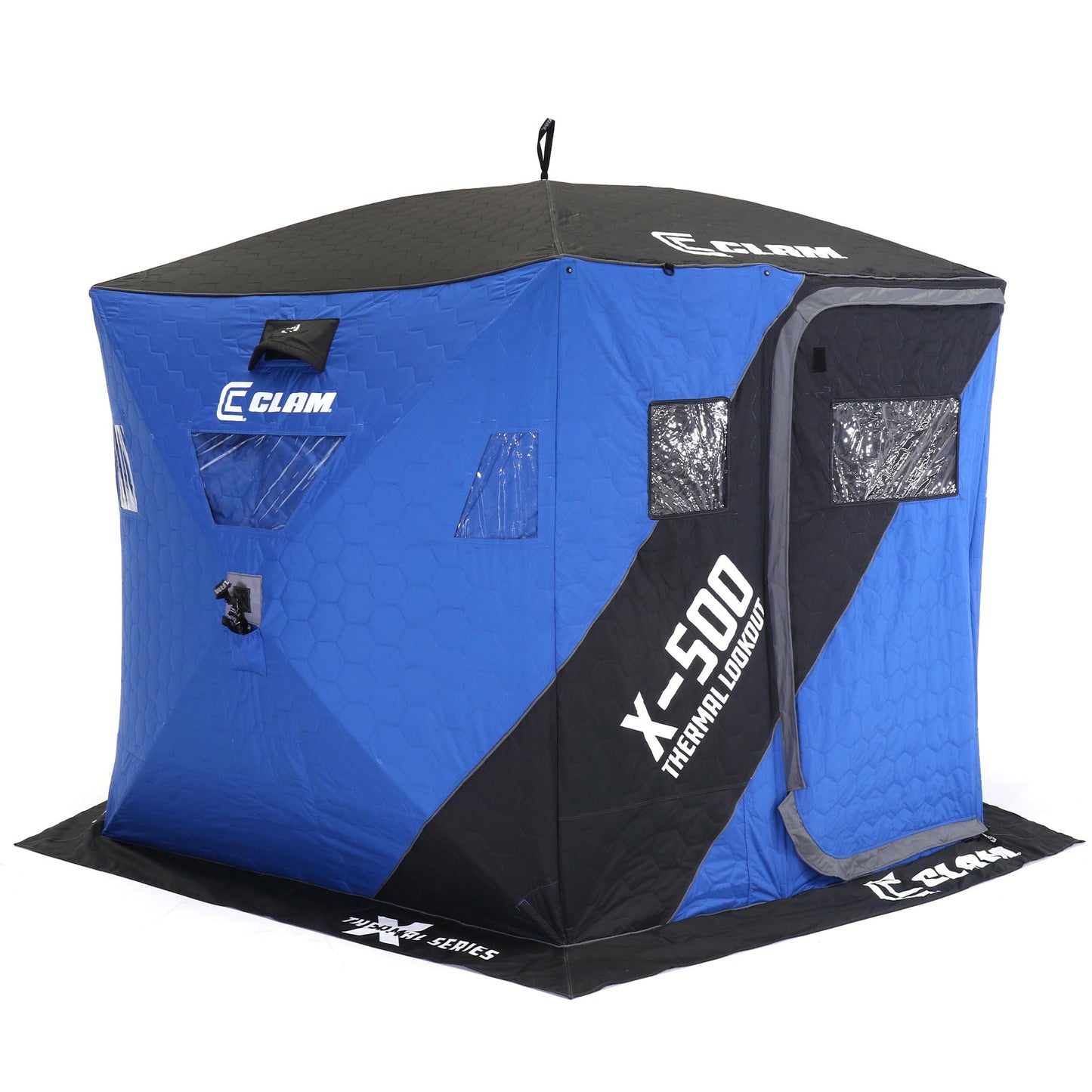 CLAM Portable Fishing Angler Thermal Hub Shelter Tent with Anchor Straps, Carrying Bag