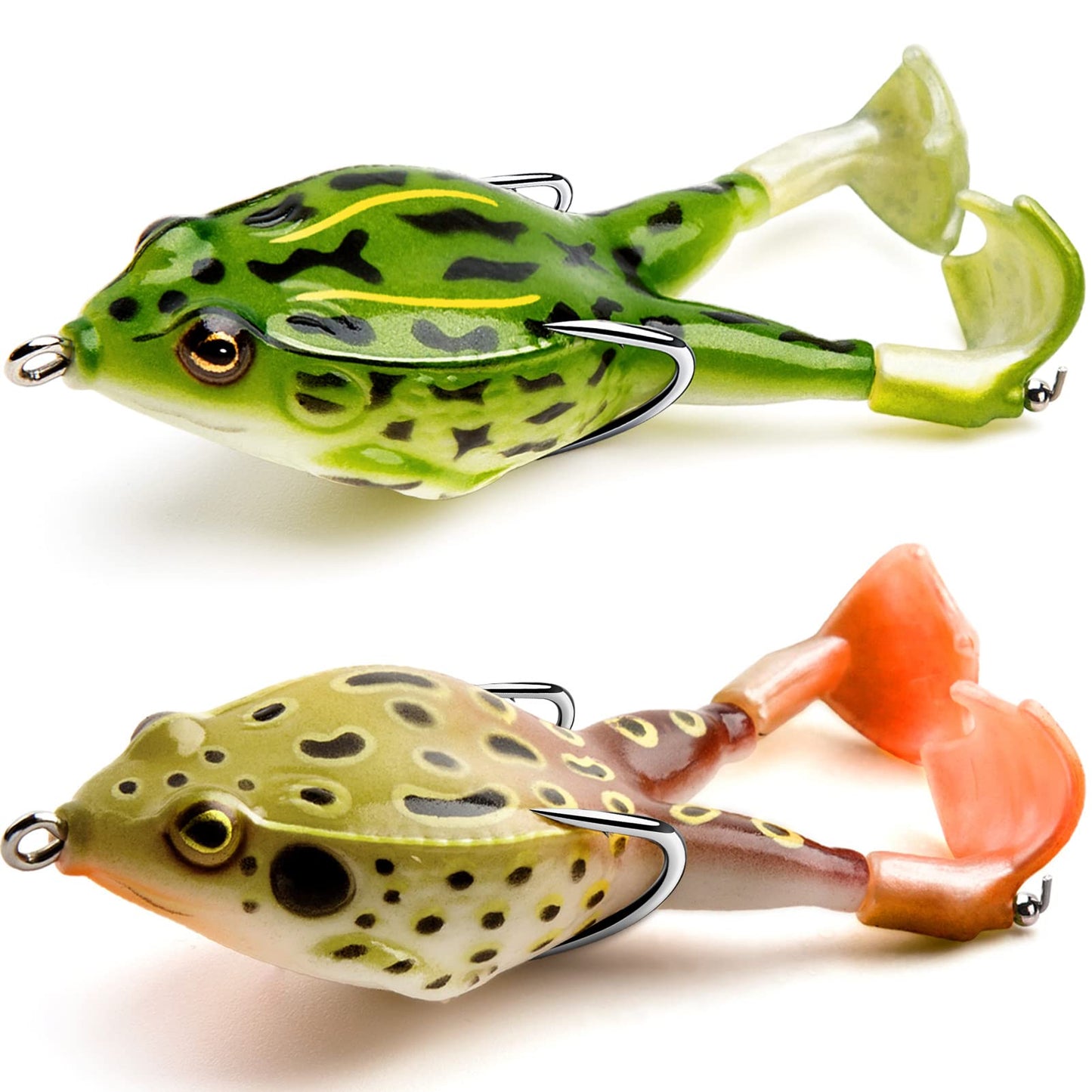 Topwater Frog Lure Bass Trout Fishing Lures Kit Set Realistic Prop Frog Soft Swimbait Floating Bait with Weedless Hooks for Freshwater Saltwater