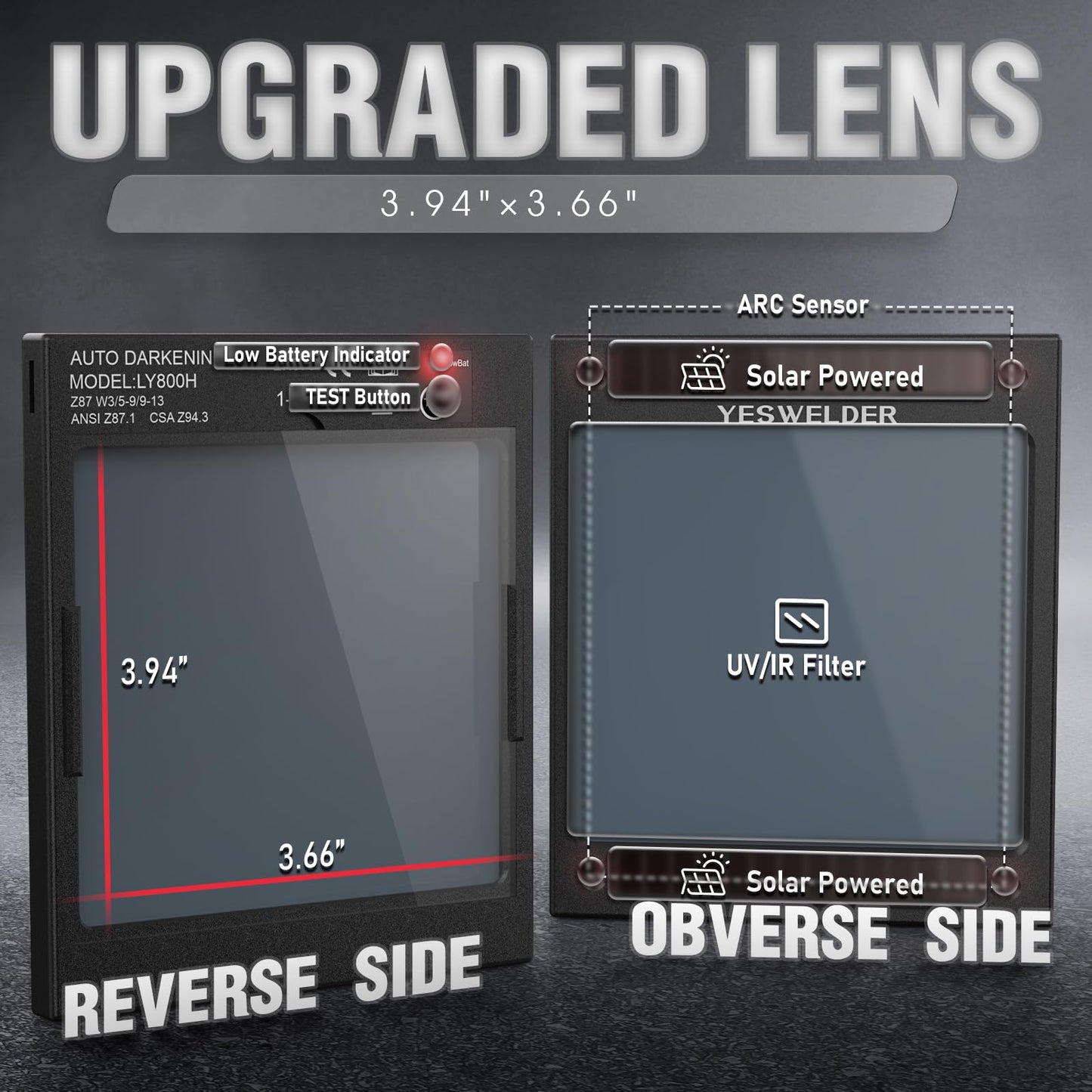 YESWELDER Large View Auto Darkening Welding Helmet, Blue Light Blocking, 1/1/1/1 True Color Solar Powered Welder Hood Mask with 4 Arc Sensors, Wide Shade 3/5-9/9-13 for TIG MIG ARC CUT and GRIND