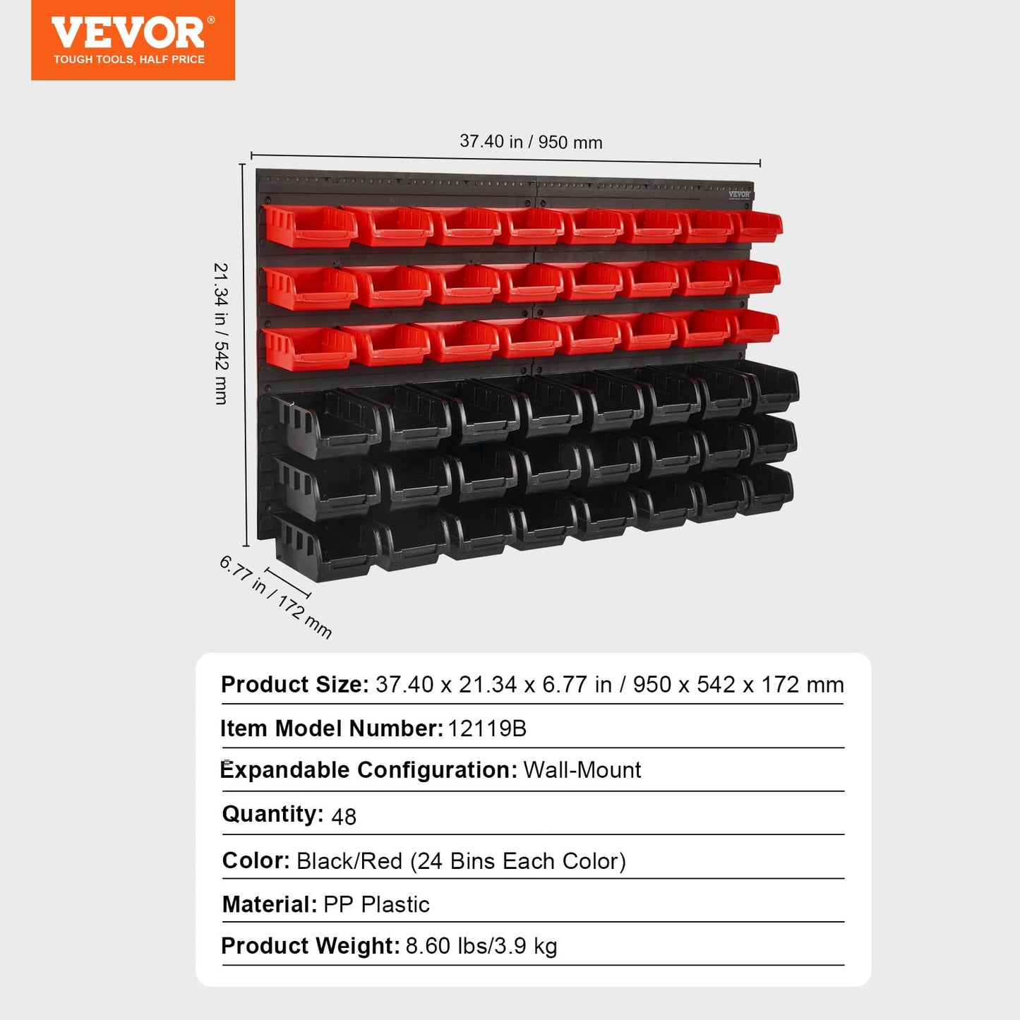 VEVOR Wall Mounted Storage Rack System, 30-Bin Parts Rack Organizer with Wall Panels/Tool Holders/Hooks, Garage Plastic Shop Tool Organizer for Nuts, Bolts, Screws, Nails, Beads, Buttons