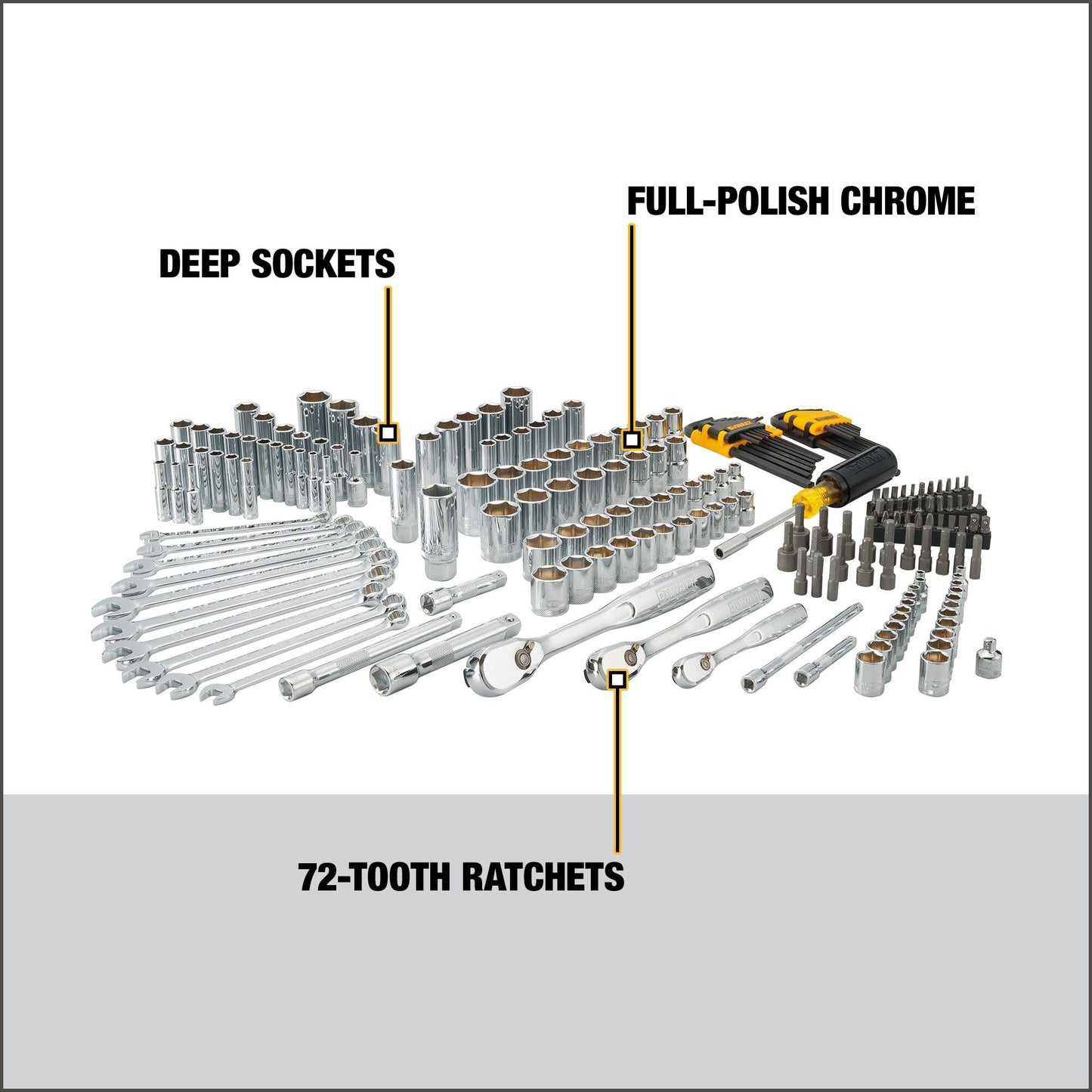 DEWALT Mechanics Tool Set, 1/4" & 3/8" & 1/2" Drive, SAE/Metric, 205-piece (DWMT81534)