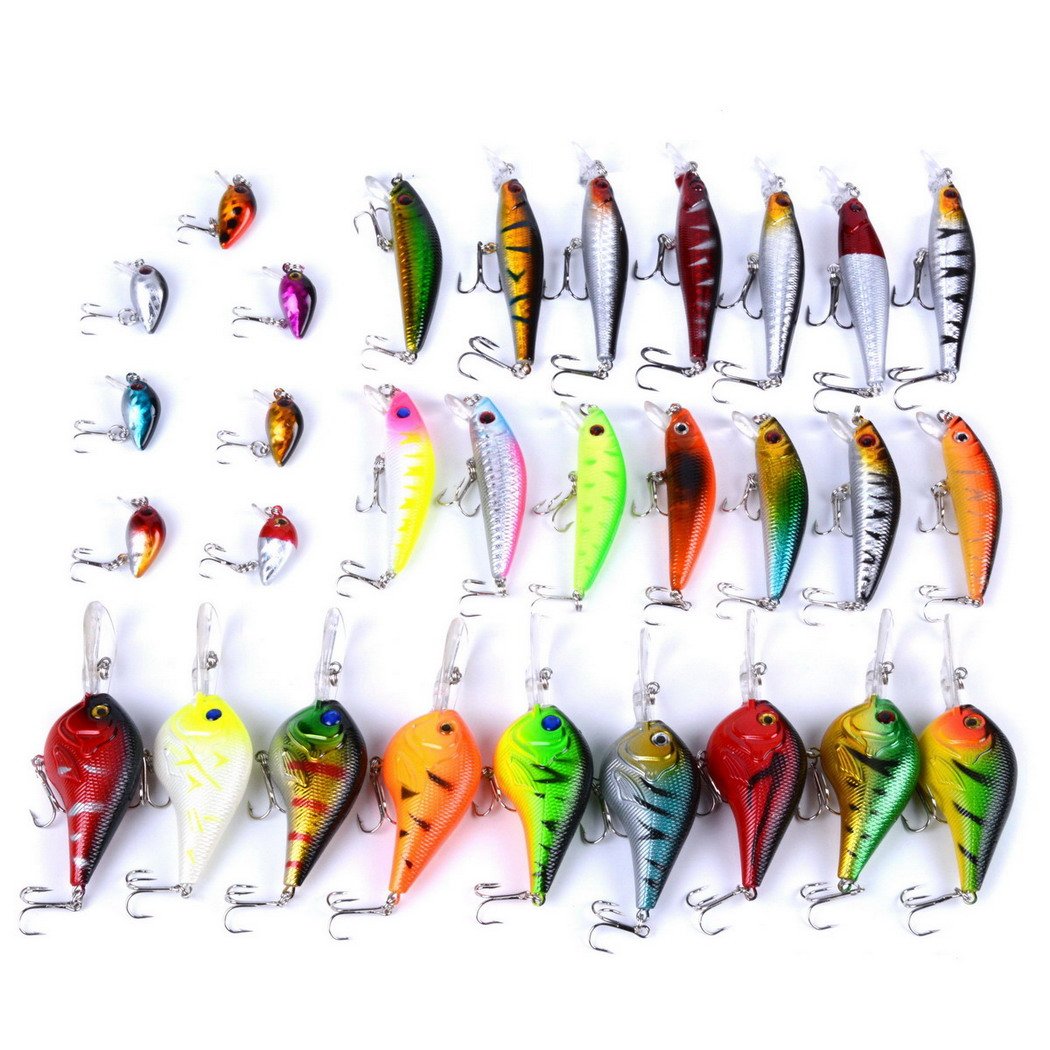 Fishing Lures Kit Mixed Including Minnow Popper Crank Baits with Hooks for Saltwater Freshwater Trout Bass Salmon Fishing