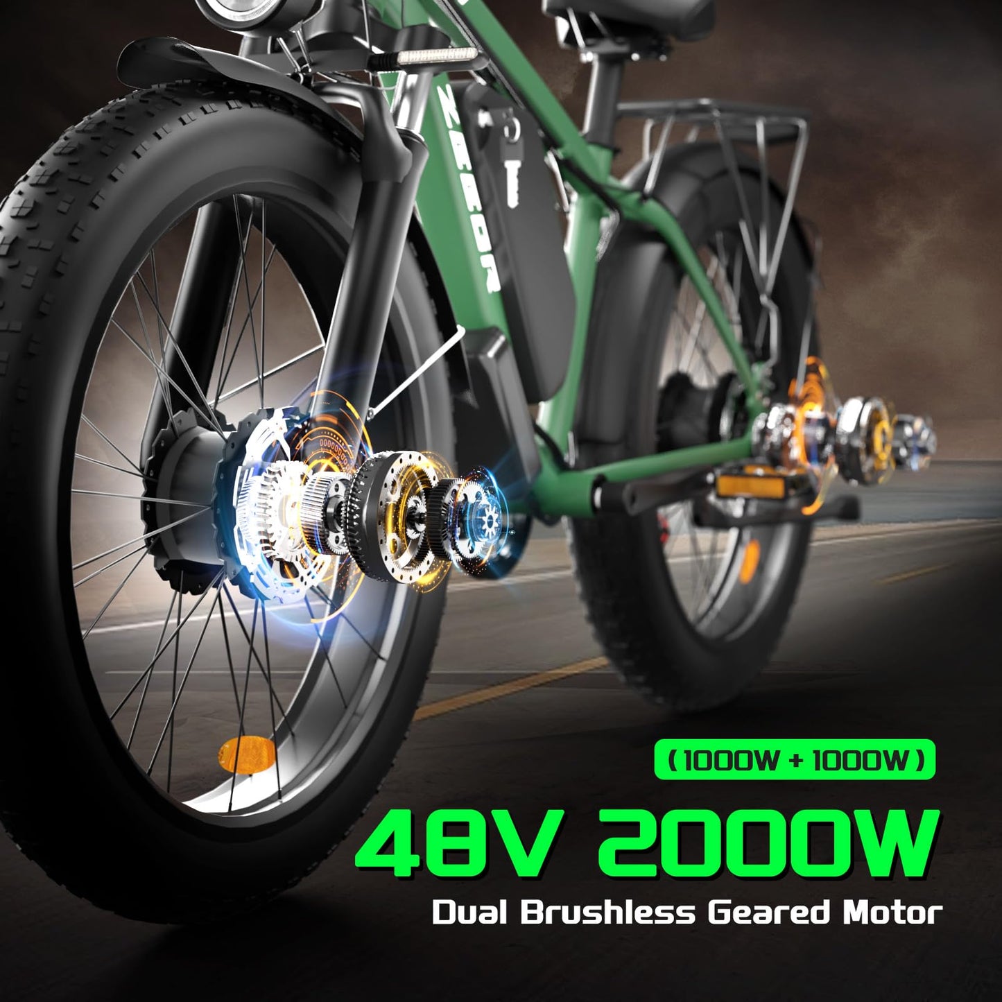 Electric Bike for Adults, 2000W 26” Fat Tire Electric Bike, 35MPH AWD Dual Motor Electric Bicycles, 48V 22.4AH Battery Fast Ebikes Dual Hydraulic Brakes