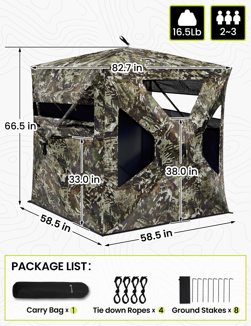 TIDEWE Hunting Blind 270°See Through with Silent Magnetic Door & Sliding Windows, 2-3 Person Pop Up Ground Blind with Carrying Bag, 300D Portable Resilient Tent(Veil Rush)
