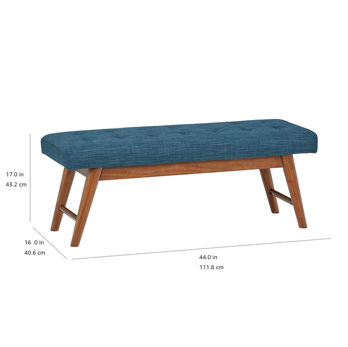 Amazon Basics Modern Haraden Upholstered Button-Tufted Bench, Blue, 16 x 44 x 17 in