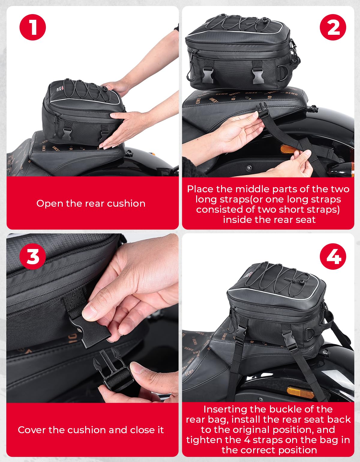 KEMIMOTO Motorcycle Tail Bag, Dual Use Motorcycle Rear Seat Bag with Waterproof Rain Cover, 22L-34L Expandable Motorbike Helmet Bag Luggage Storage Backpack with 6 straps