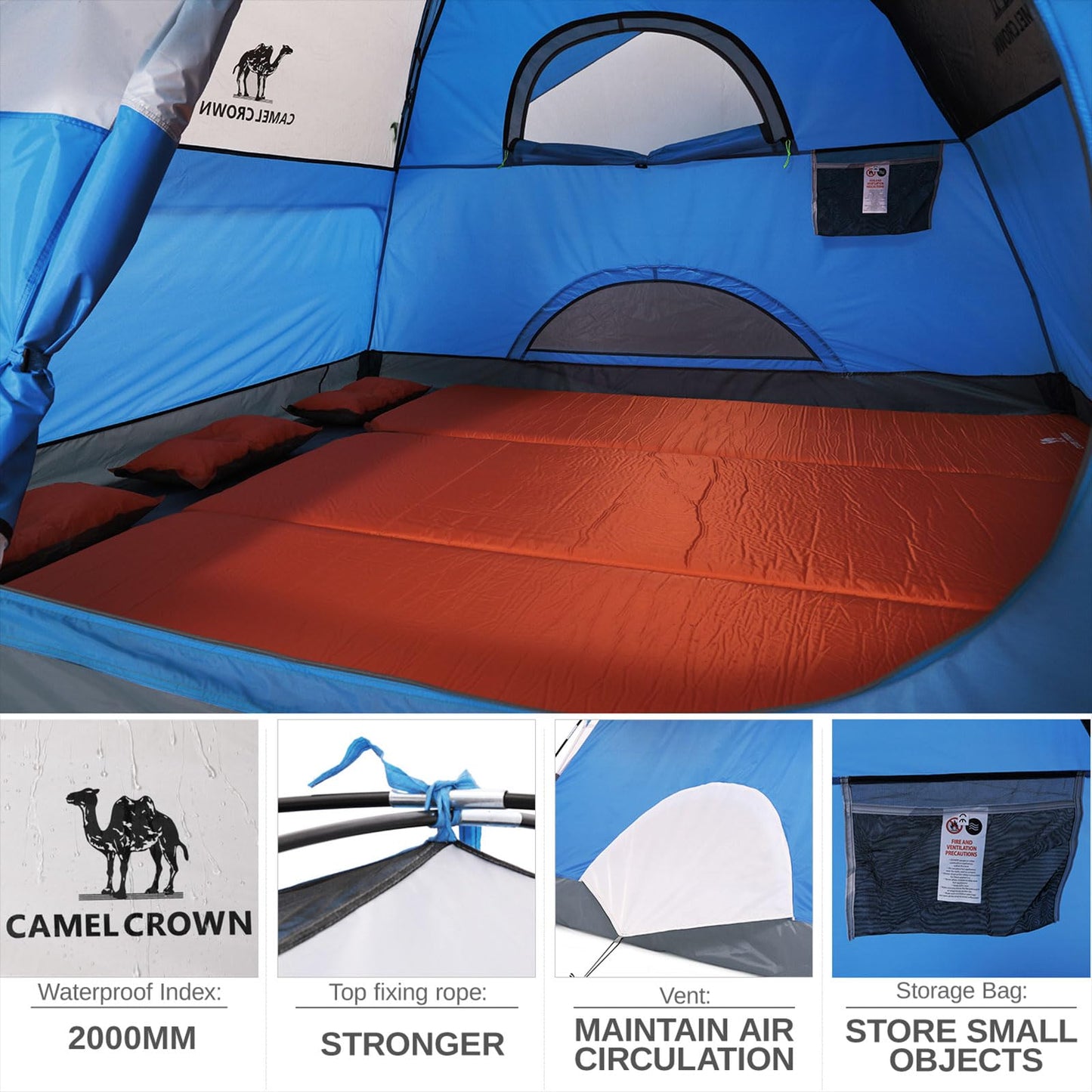 CAMEL CROWN Tents for Camping 2/3/4/5 Person Camping Dome Tent, Waterproof,Spacious, Lightweight Portable Backpacking Tent for Outdoor Camping/Hiking