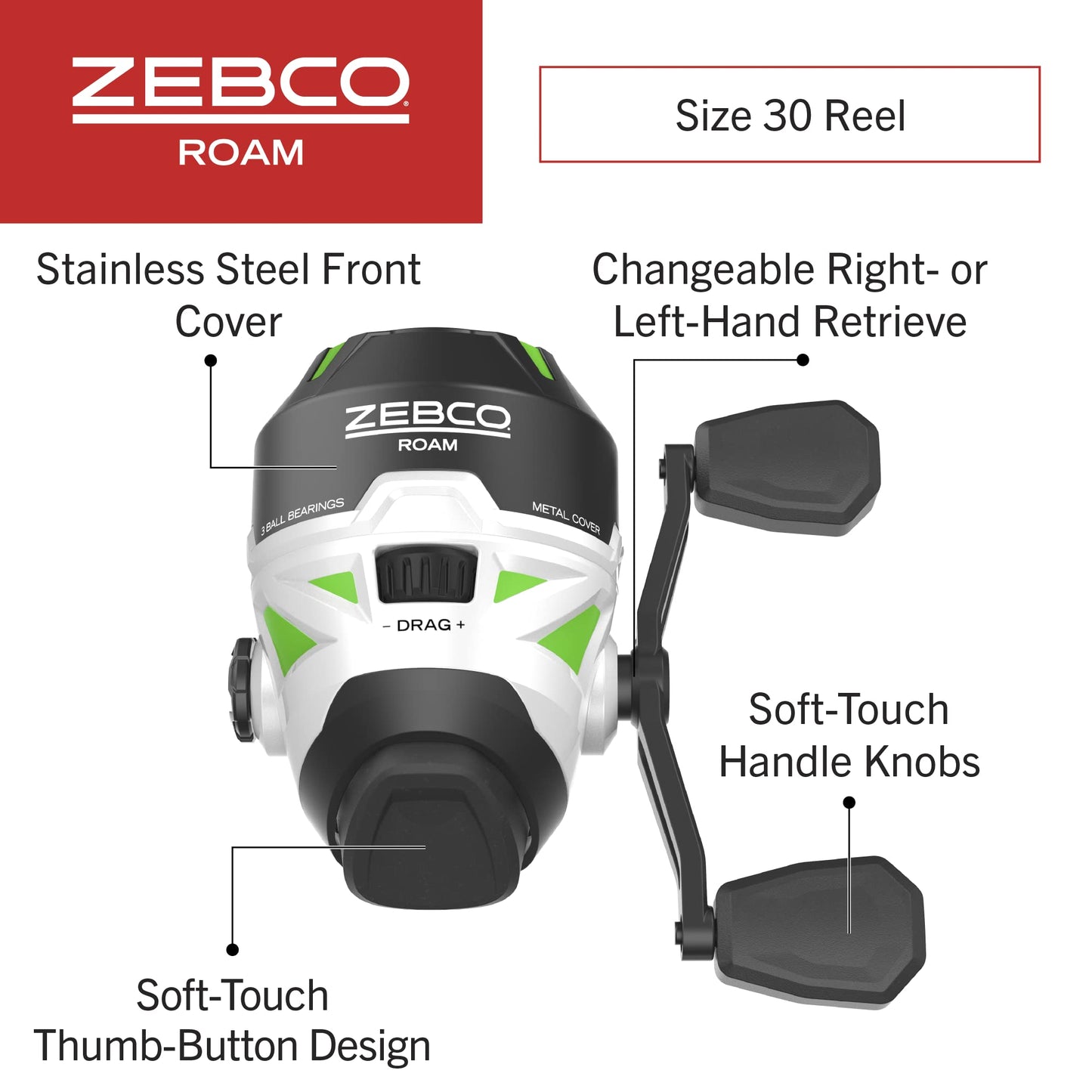 Zebco Roam Telescopic Fishing Rod and Spinning or Spincast Fishing Reel Combo, Durable 6-Foot Fiberglass Rod with ComfortGrip Handle, Pre-spooled with Zebco Cajun Fishing Line