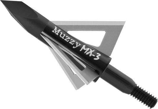 Muzzy 225-MX3-3, Bowhunting 100 Grain, .025" 3 Blade Broadhead, 1-1/4" Cutting Diameter, 3 Pack,Silver