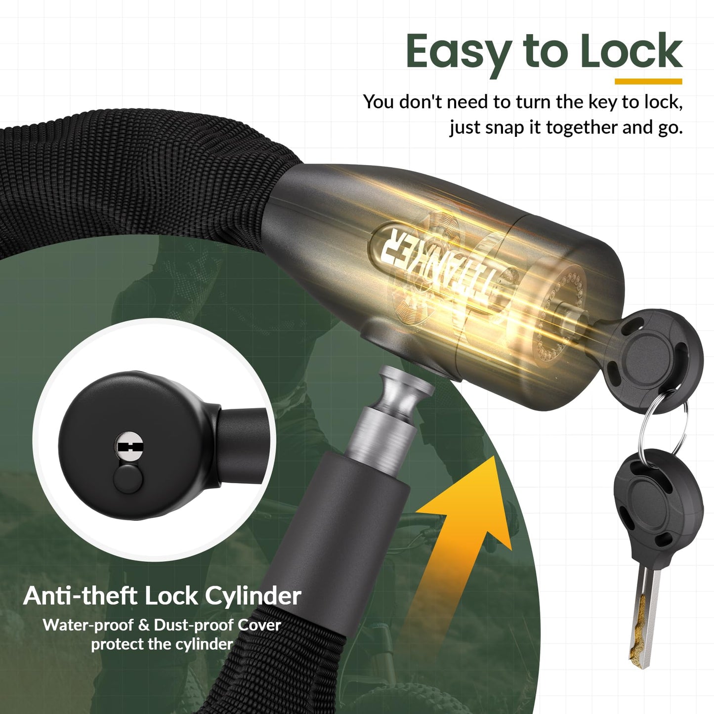 Titanker Bike Chain Lock with Keys, 3.3 Feet Security Heavy Duty Anti-Theft Bicycle Chain Locks for Bike, Motorcycle, Bicycle, Door, Gate, Fence, Grill (6mm, 8mm, 10mm Thick Chain)