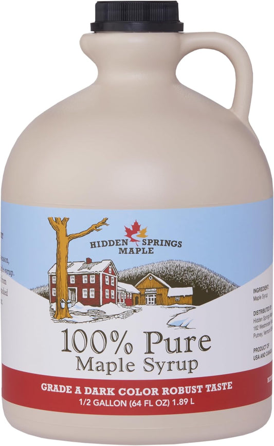 Hidden Springs Maple Dark Half Gallon 100% Pure Maple Syrup USA/CAN, BPA-free Jug