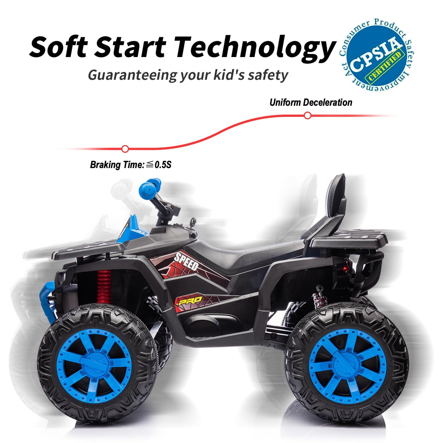 Hikiddo Kids ATV 4 Wheeler, 24V 4WD Electric ATV Ride On Toy for Big Kid w/ 2-Seater, 4x200W Motor, 5.6Mph Max Speed - Blue