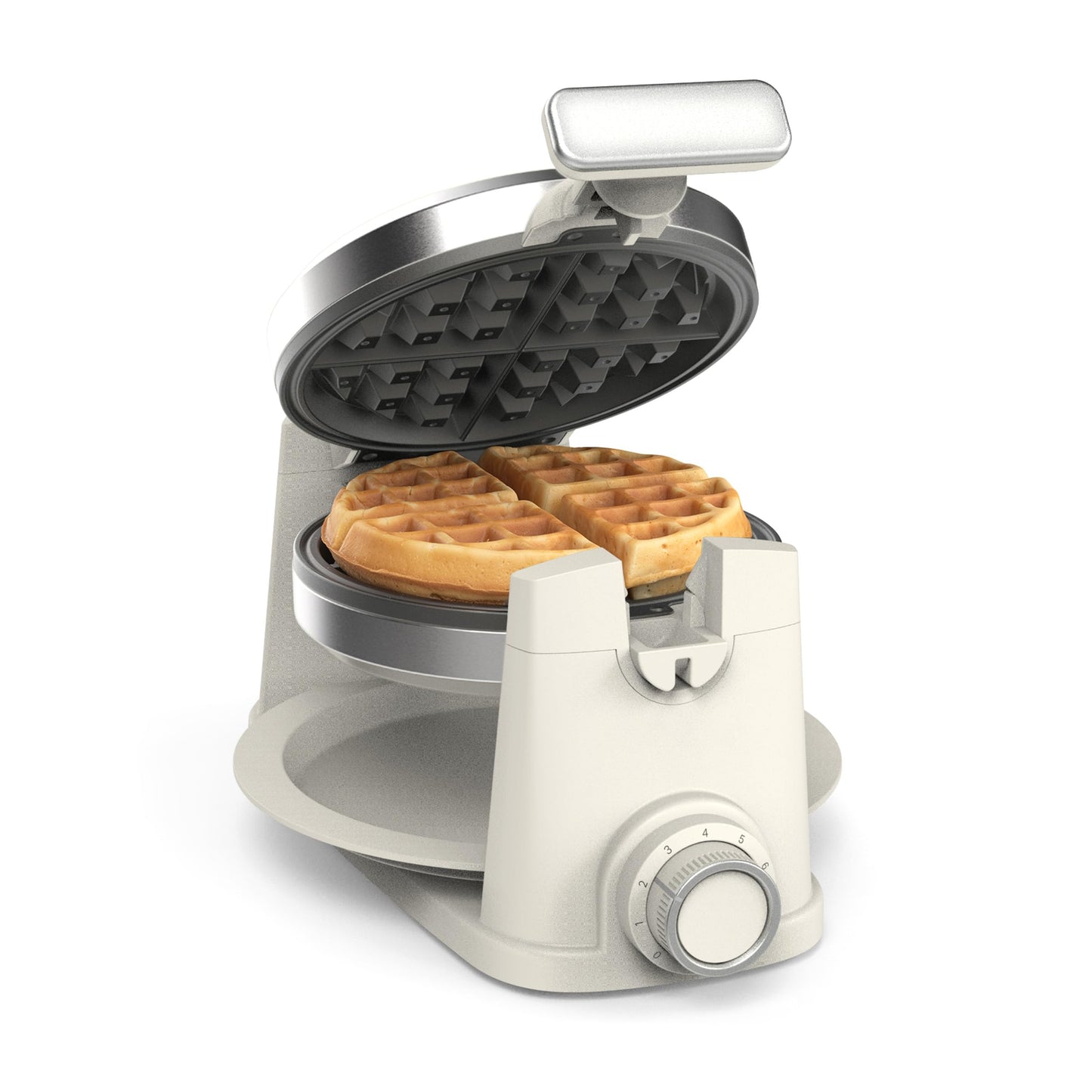 Martha Stewart Rotating Waffle Maker, 180° Flip Iron with PFAS-Free Nonstick Plates, Adjustable Timer, Ready Light, Drip Tray, Space Saving, Classic Round 7”, Easy to Clean, Stainless Steel, Sky Blue