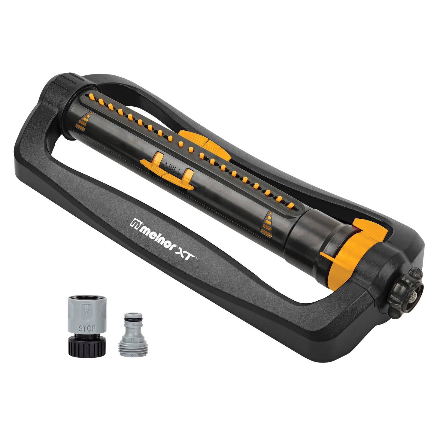 Melnor 65167AMZ XT Turbo Oscillating Sprinkler, 4,500 sq. ft., Quick Connect Bundle, 3-Way Adjustable, Black, Yellow