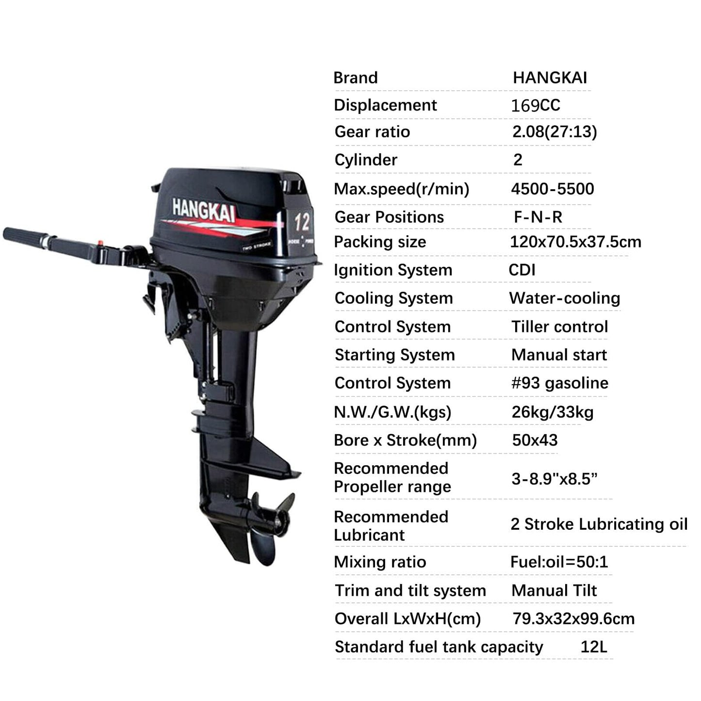 4 Stroke Outboard Motor, 123CC 6.5HP Boat Motor Boat Engine Motor, Heavy Duty Outboard Boat Motor Inflatable Marine Fishing Boat Yacht Engine (Fuel tank and Hoses Not Included)