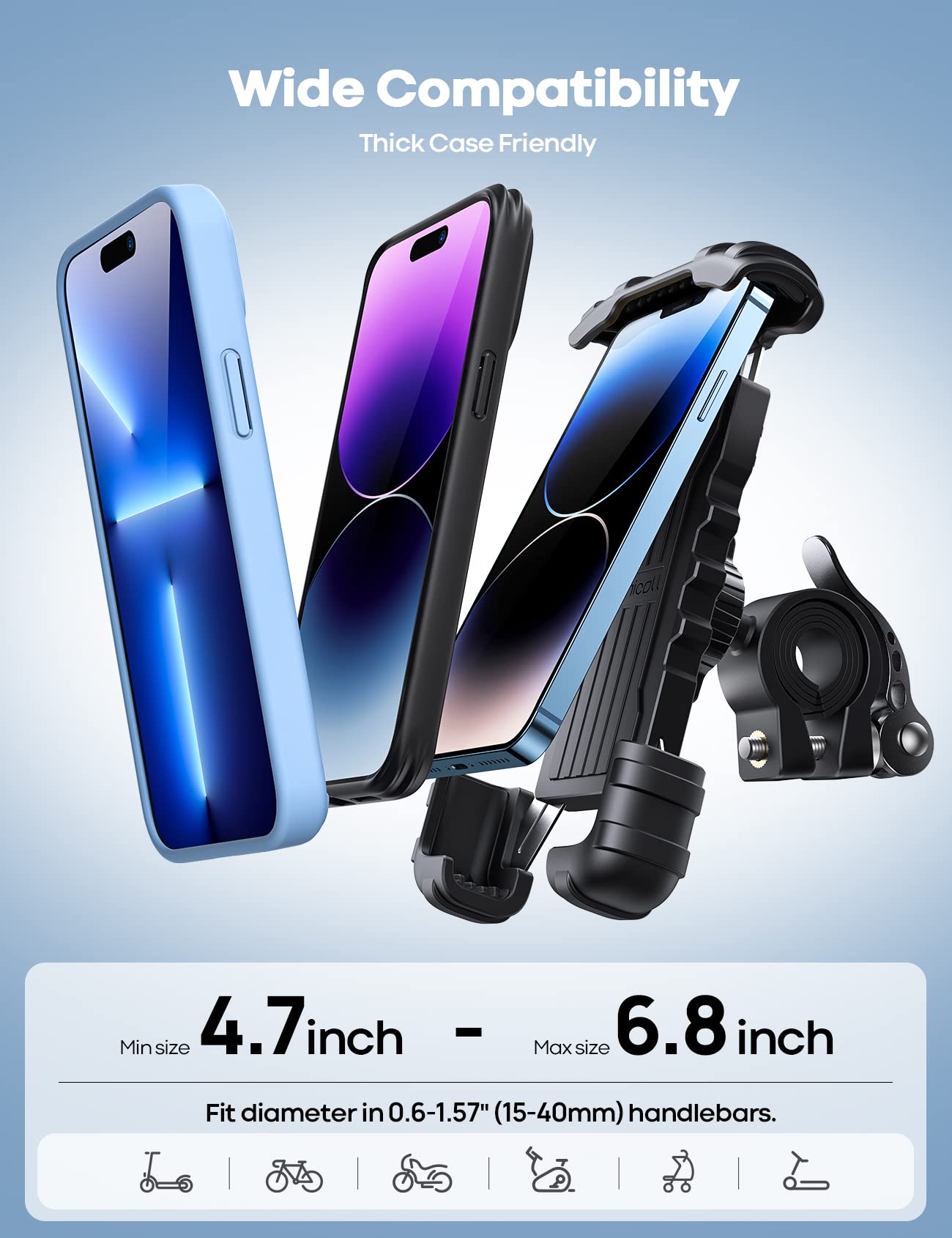 Lamicall Bike Phone Holder, Motorcycle Mount - Motorcycle Phone Holder, Handlebar Cell Phone Clamp, Scooter Phone Clip for iPhone 16 Pro Max/Plus, 15 Pro Max, S10, S20, More 4.7" to 6.8" Smartphones