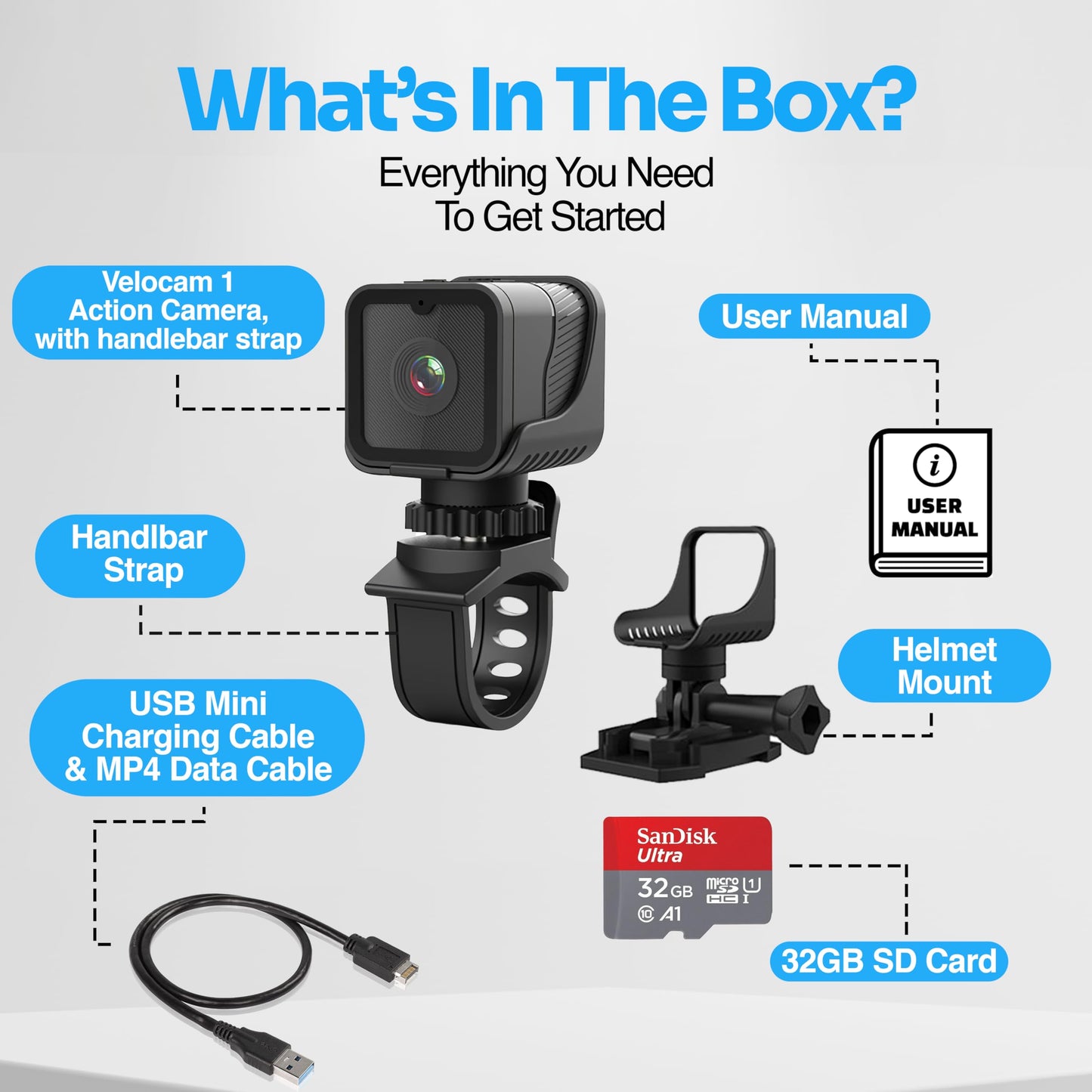 TIROL SUPPLIES Gopro Bike Camera for Handlebar with 170° Wide Angle, 1.2 oz (41g), HD 1080P, Loop & Emergency Recording, Bicycle, Outdoor Sports, USB Rechargeable & Portable Mini Action Cam