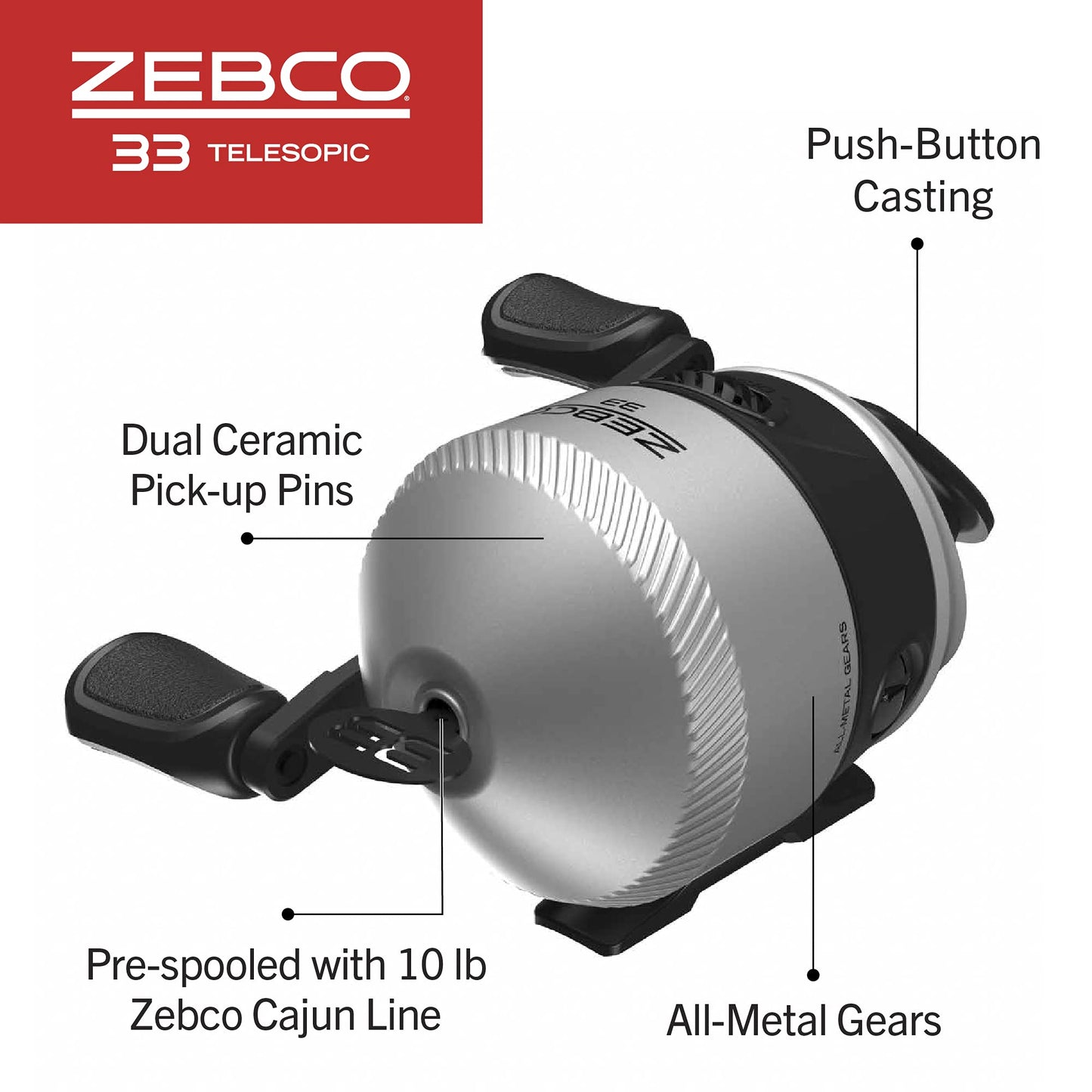 Zebco 33 Spinning Reel and Telescopic Fishing Rod Combo