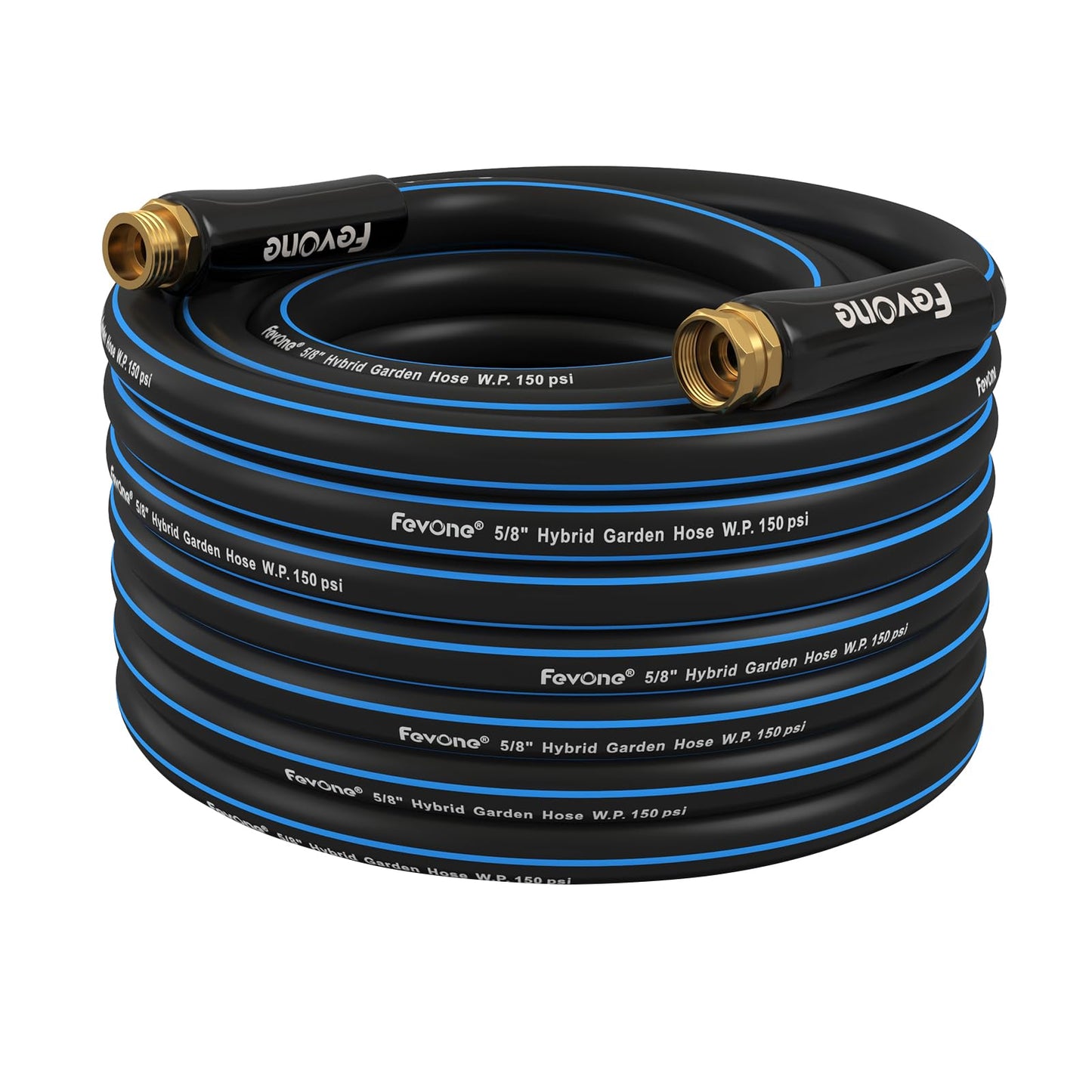 Fevone 50ft Heavy Duty Garden Hose – 5/8" ID, 600 PSI, Hybrid Polymer, Kink-Resistant, Flexible, Durable, 3/4" GHT Solid Brass Fittings