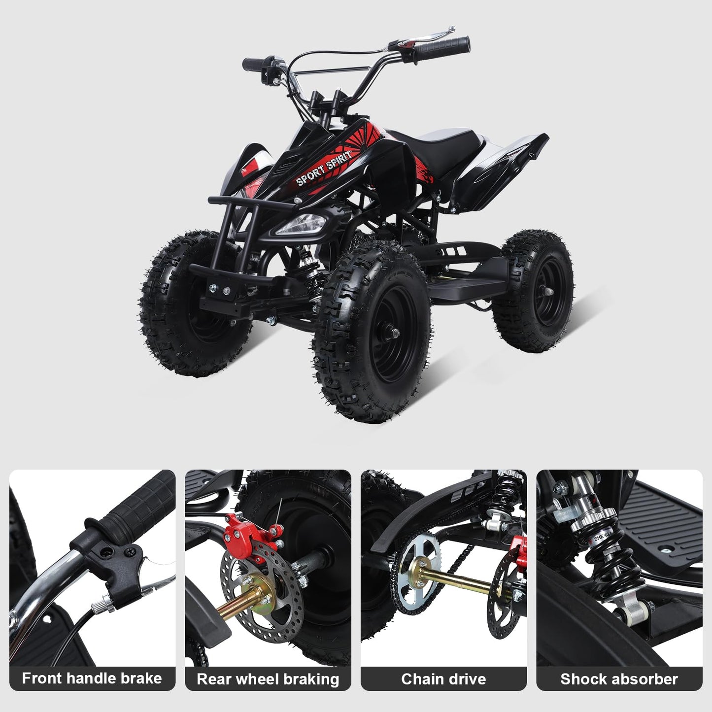 Gas ATV 4 Wheeler 49CC Go Kart 2-Stroke Mini Gas 4 Wheeler for Kids 4WD Ride On Toys Car ATV Quads Play Car with Front &Rear Disc Brake, LED Headlights,50/MPH Maximum Speed Black