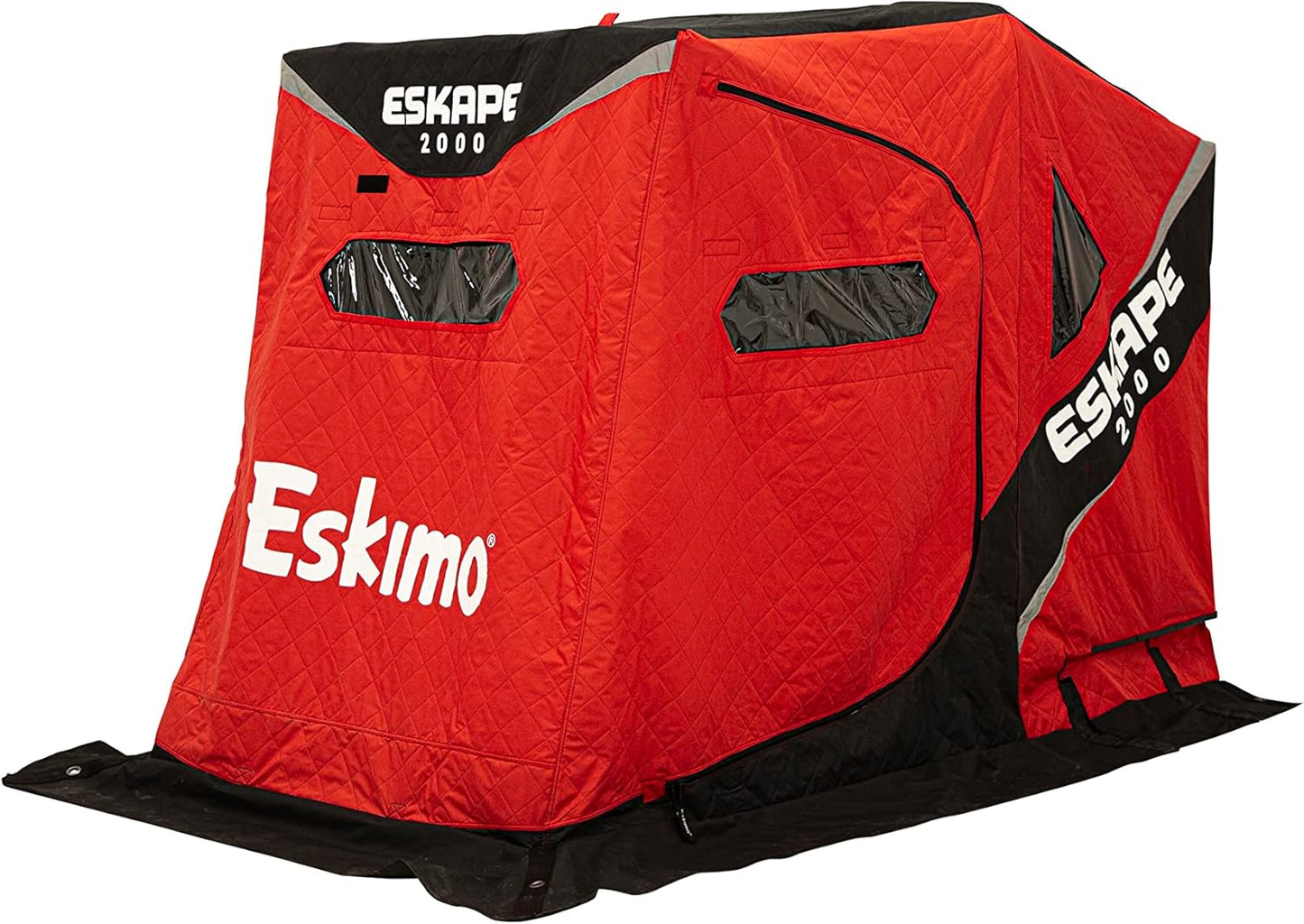 Eskimo Eskape 2000, Flip-Style Sled Ice Fishing Shelter, Insulated, Red/Black, 1-2 Person Capacity, Two Person Versatile Bench Seat, Gray Interior, 44100
