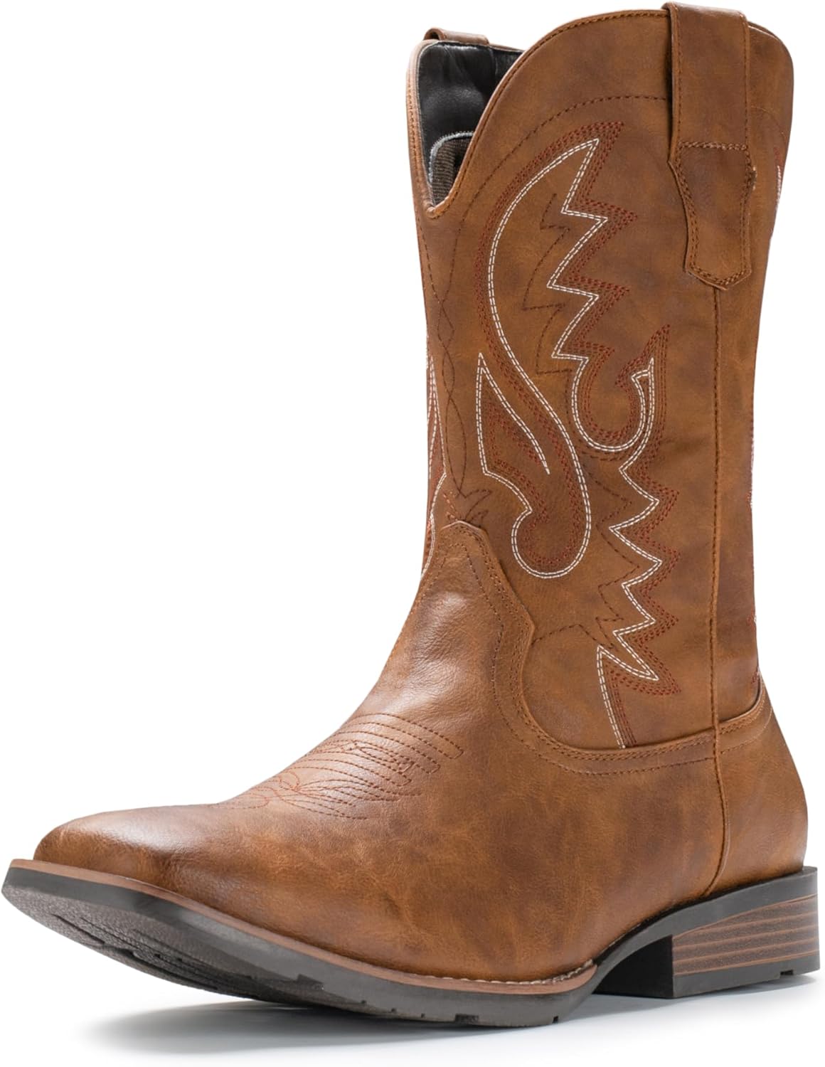 IUV Cowboy Boots For Men with Wide Square Toe Western Retro Boot Durable Classic Fashionable Embroidered Pull On Slip Resistant Boots