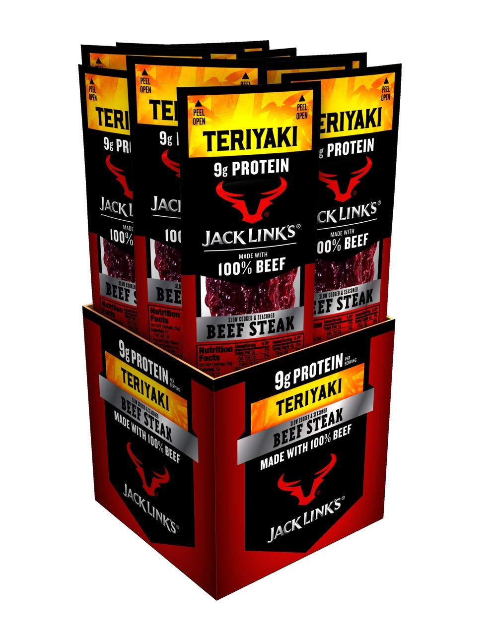 Jack Link's Beef Steak, Original - Protein Snacks, Meat Snack with 12g of Protein, Made with 100% Beef, Individually Wrapped Bulk Snack Pack, Keto Friendly - 1 Oz. (12 Count)