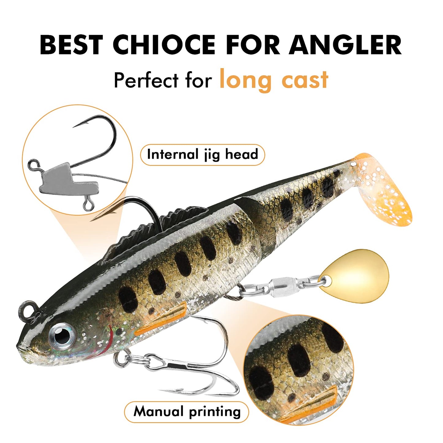 TRUSCEND Easy Catch Pre-Rigged Soft Lures, Vibrating Swim Action, Trembly Sinking Move, Amazing Soft Swimbait for Family Fishing, Well-Made Fishing Lures for Bass Trout Crappie Walleye Pike Redfish