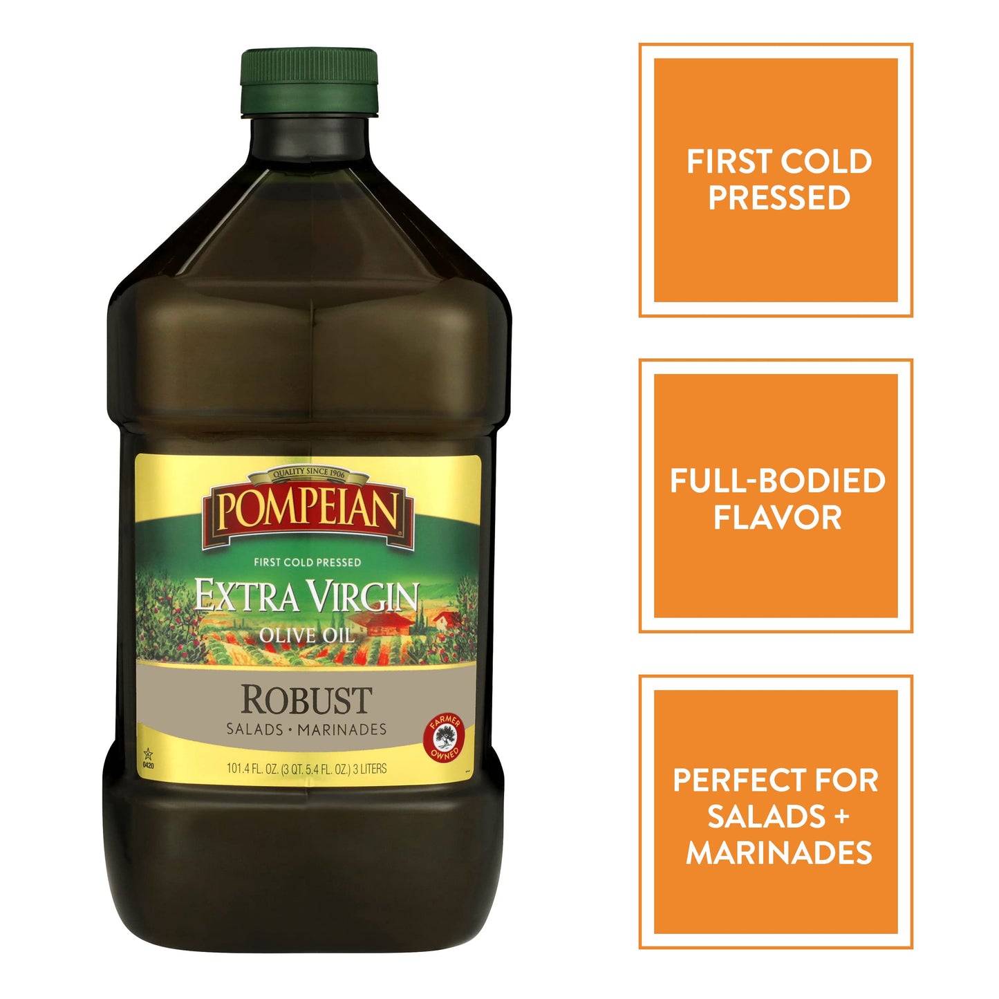 Pompeian Robust Extra Virgin Olive Oil, Contains Polyphenols, First Cold Pressed, 68 Fl Oz