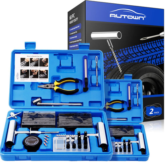 Tire Repair Kit - 68pcs Heavy Duty Tire Plug Kit, Universal Tire Repair Tools to Fix Punctures and Plug Flats Patch Kit for car Motorcycle, Truck, ARB，ATV, Tractor, RV, SUV, Trailer
