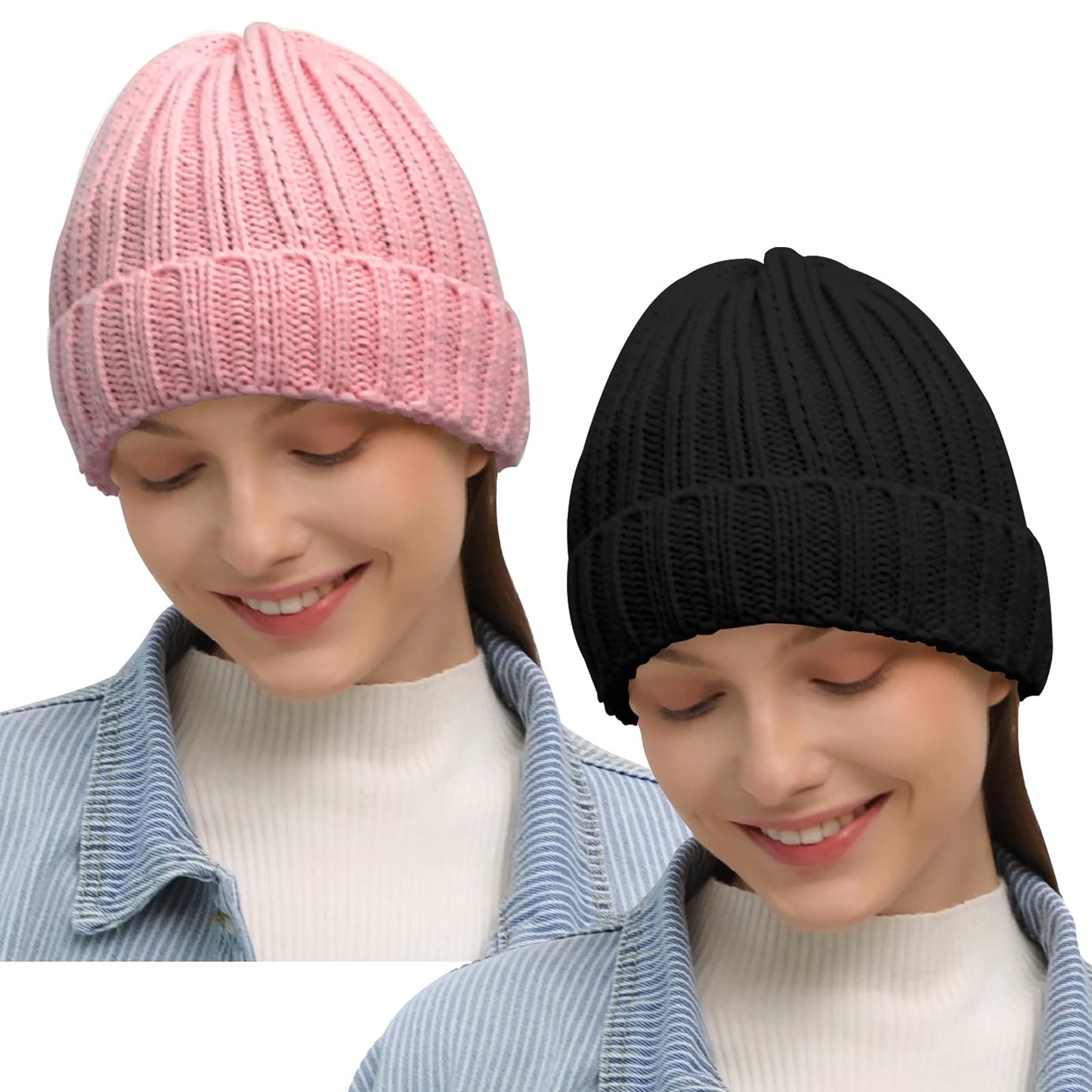 Rosoz Winter Hats for Women Warm Thick Soft Stretch Cable Knit Beanie Skully Cap for Cold Weather