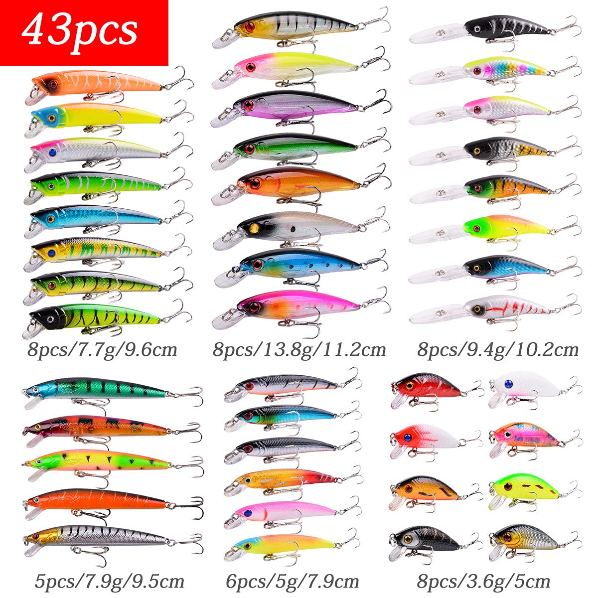 Fishing Lures Kit Mixed Including Minnow Popper Crank Baits with Hooks for Saltwater Freshwater Trout Bass Salmon Fishing