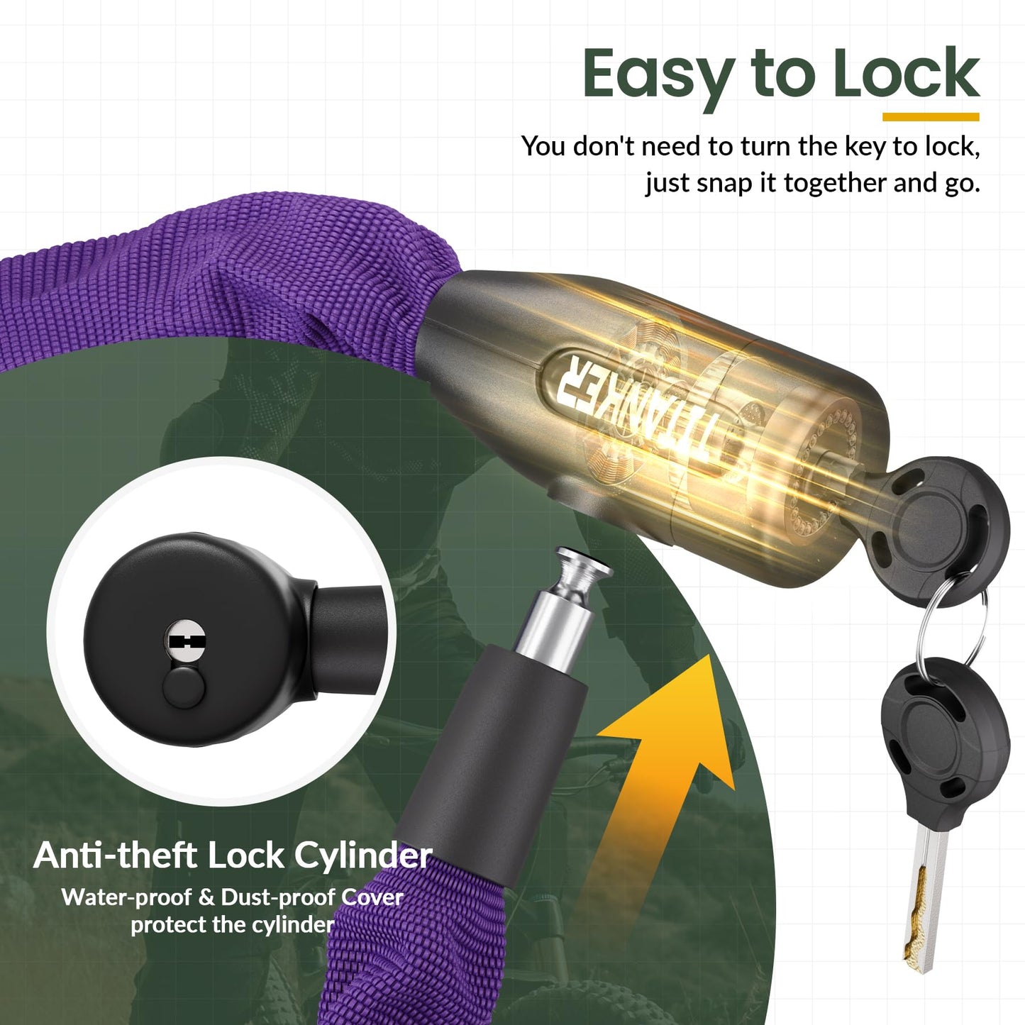 Titanker Bike Chain Lock with Keys, 3.3 Feet Security Heavy Duty Anti-Theft Bicycle Chain Locks for Bike, Motorcycle, Bicycle, Door, Gate, Fence, Grill (6mm, 8mm, 10mm Thick Chain)