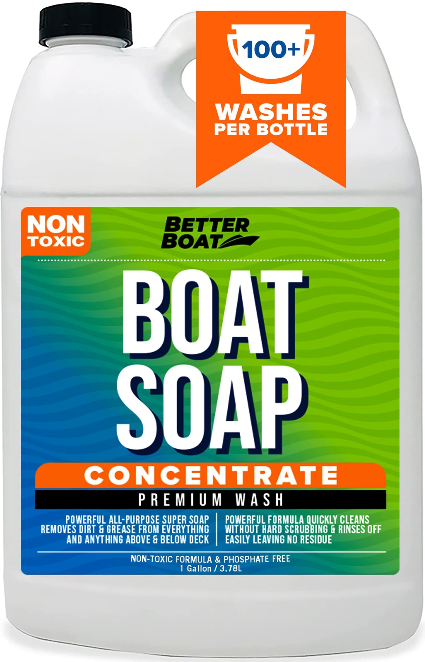 Premium Grade Boat Soap, Marine Concentrate Cleaner, 1 Gallon, Wash and Wax for Freshwater and Saltwater Use, Cleans Fiberglass Boat Hulls, RVs, Marine Cleaning Supplies