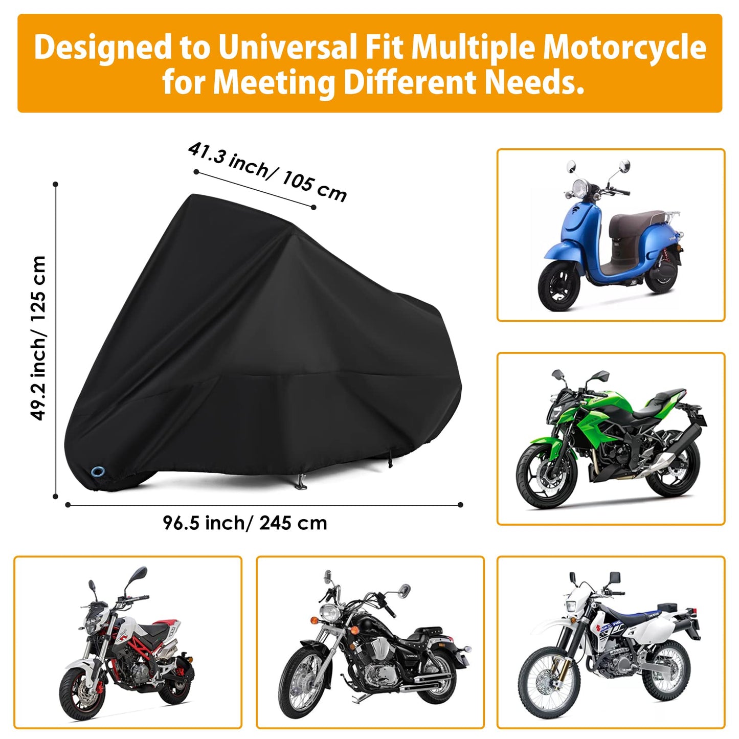 Motorcycle Cover,Motorbike Cover All Season Universal Weather Waterproof Sun Outdoor Protection with Lock-Holes & Storage Bag,XXL Motorcycles Vehicle Cover