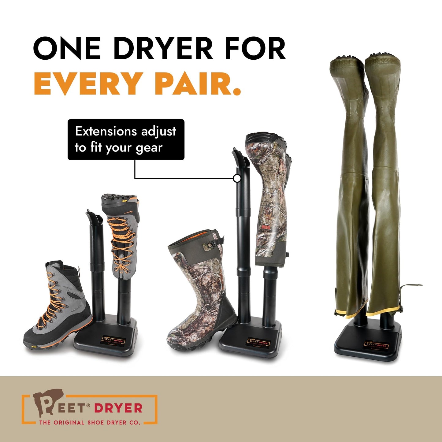 PEET, Wader, Electric Shoe Dryer with 2 Sets of 12" Extensions, Effective Drying for Waders, Tall Boots & Outdoor Gear, Made in USA