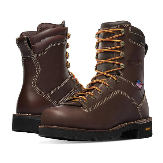 Danner 8” Quarry USA Waterproof Work Boots for Men - Full-Grain Leather with Gore-Tex, 3-Density Cushion Footbed & Traction Heel Outsole, EH Resistant