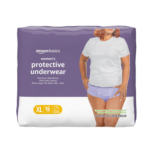 Amazon Basics Postpartum Incontinence Underwear for Women, Maximum Absorbency, Fresh Protection, Leak Protection, Odor Guard, Soft Comfortable Fit, Disposable, X-Large, Lavender, 16 Count