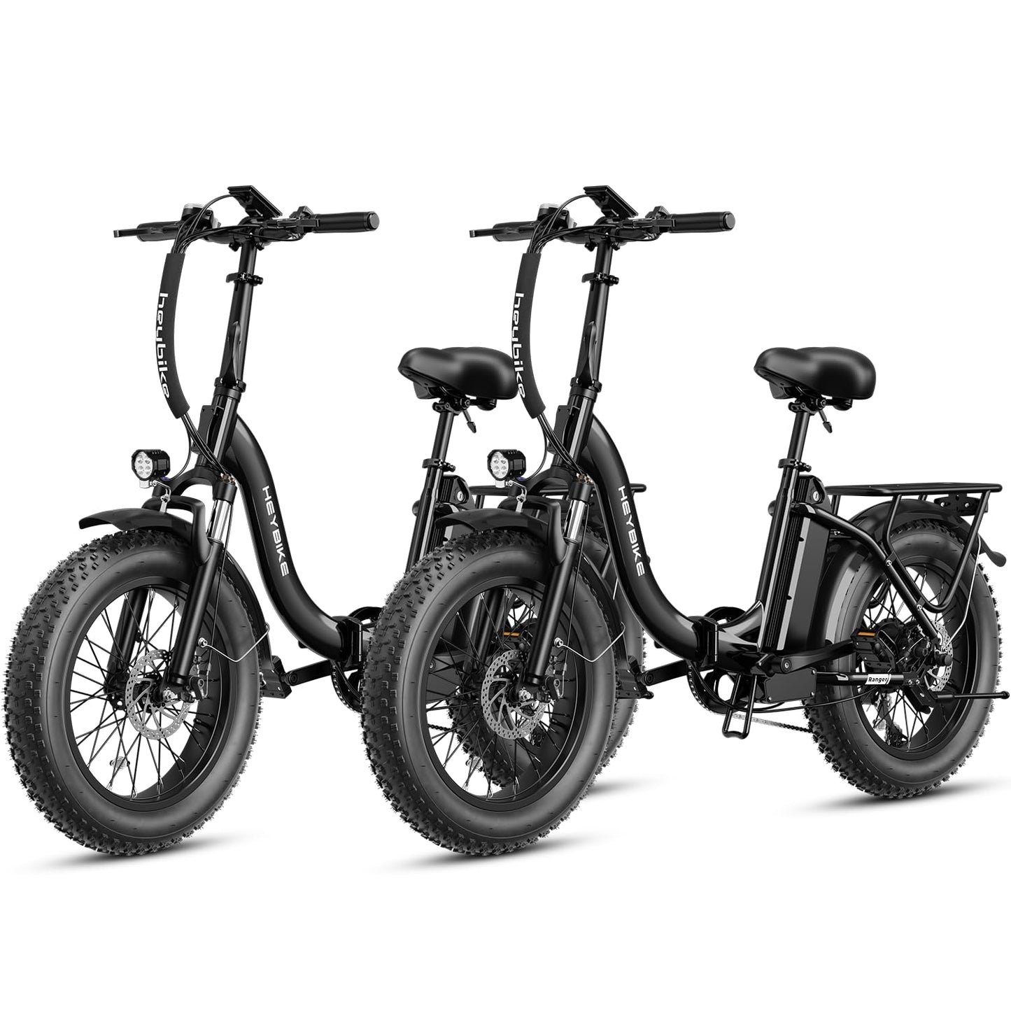 Heybike Ranger Electric Bike for Adults, Peak 1400W Upgraded Motor Ebike, 28MPH [20" Fat Tire All-Terrain] 600Wh Removable Battery Folding Step-Thru E Bike with Front Suspension