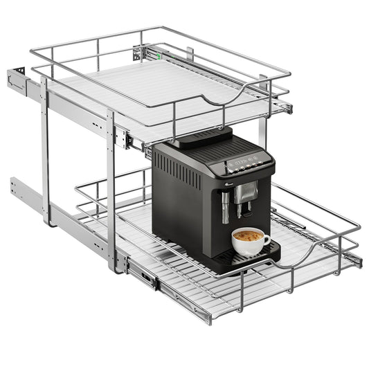 WelFurGeer 2-Tier Kitchen Cabinet Pullout Shelf and Drawer Organizer, Soft Close Pantry Pull Out Shelves, Heavy Duty Pull Out Cabinet Organizer with Shelf Liner for Kitchen Cabinets, Pantry Storage