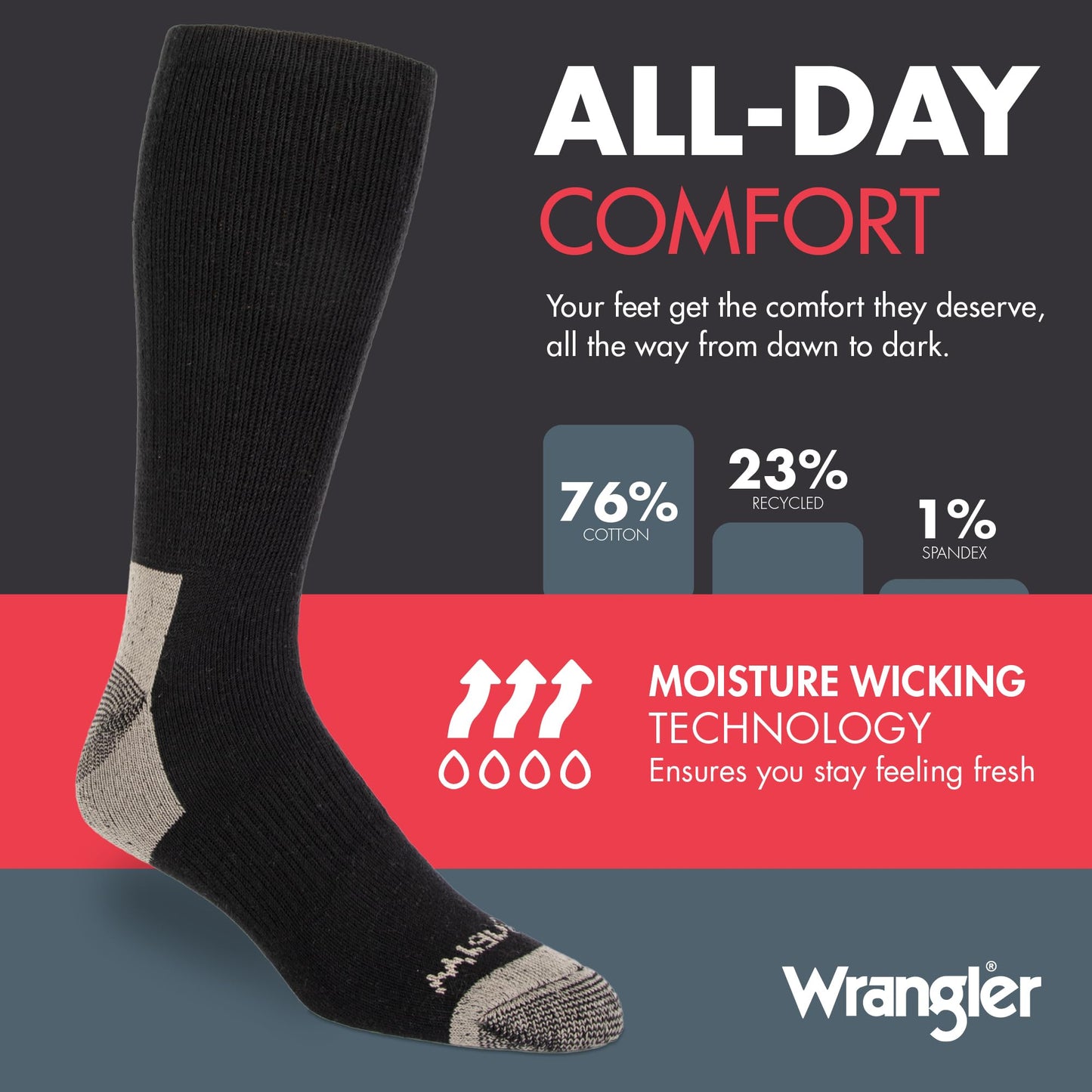 Wrangler - 365 Men's Crew Socks - Full Cushion Socks for All-Day Comfort - Fits Sizes 6-12