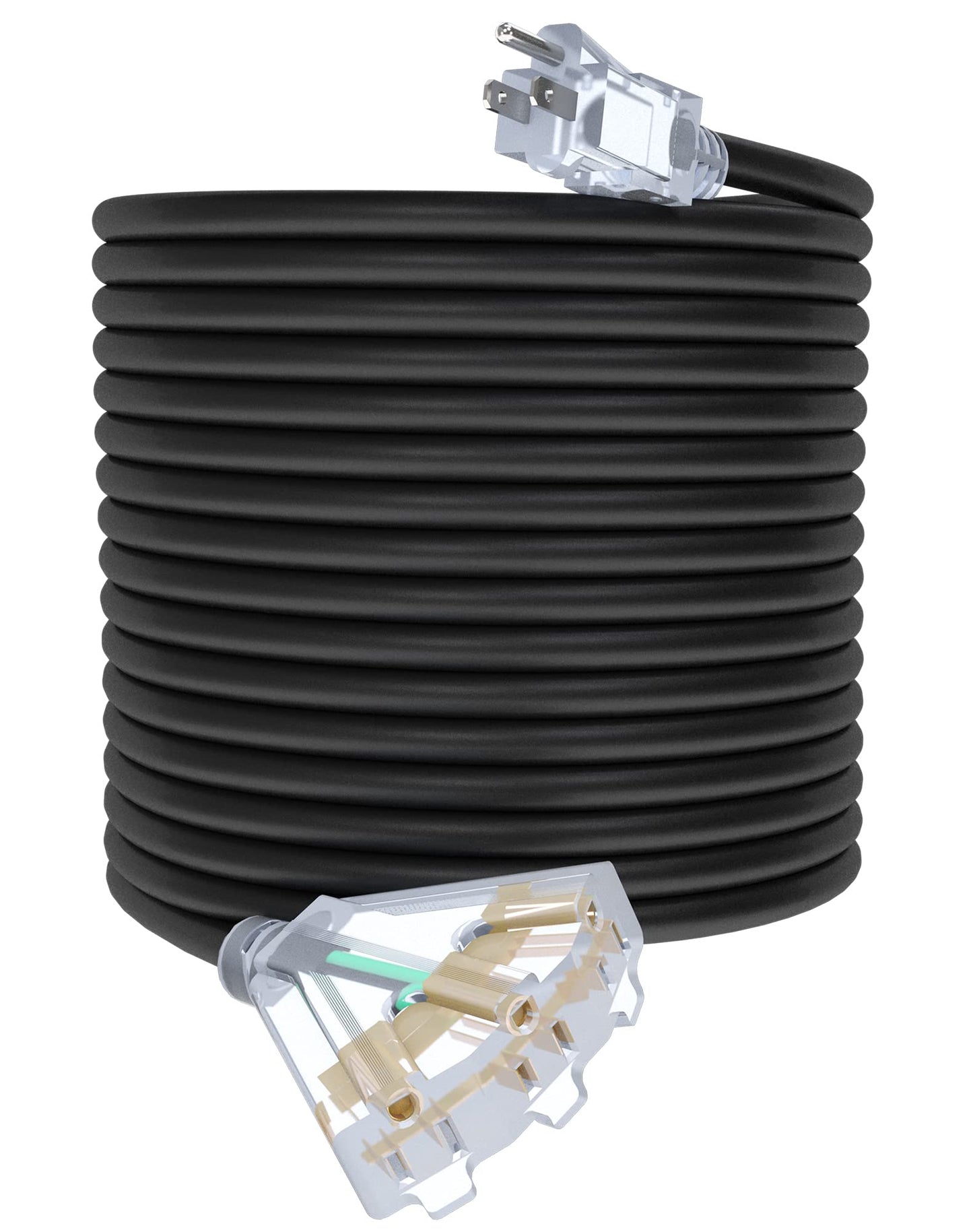 25Ft 12/3 Outdoor Extension Cord with 3-Outlets, Heavy Duty 12 Gauge 3 Prong Extension Cord Waterproof with Lighted end, 15A 12AWG 1875W SJTW, ETL Listed - Great for Garage, Garden and Home, Yellow
